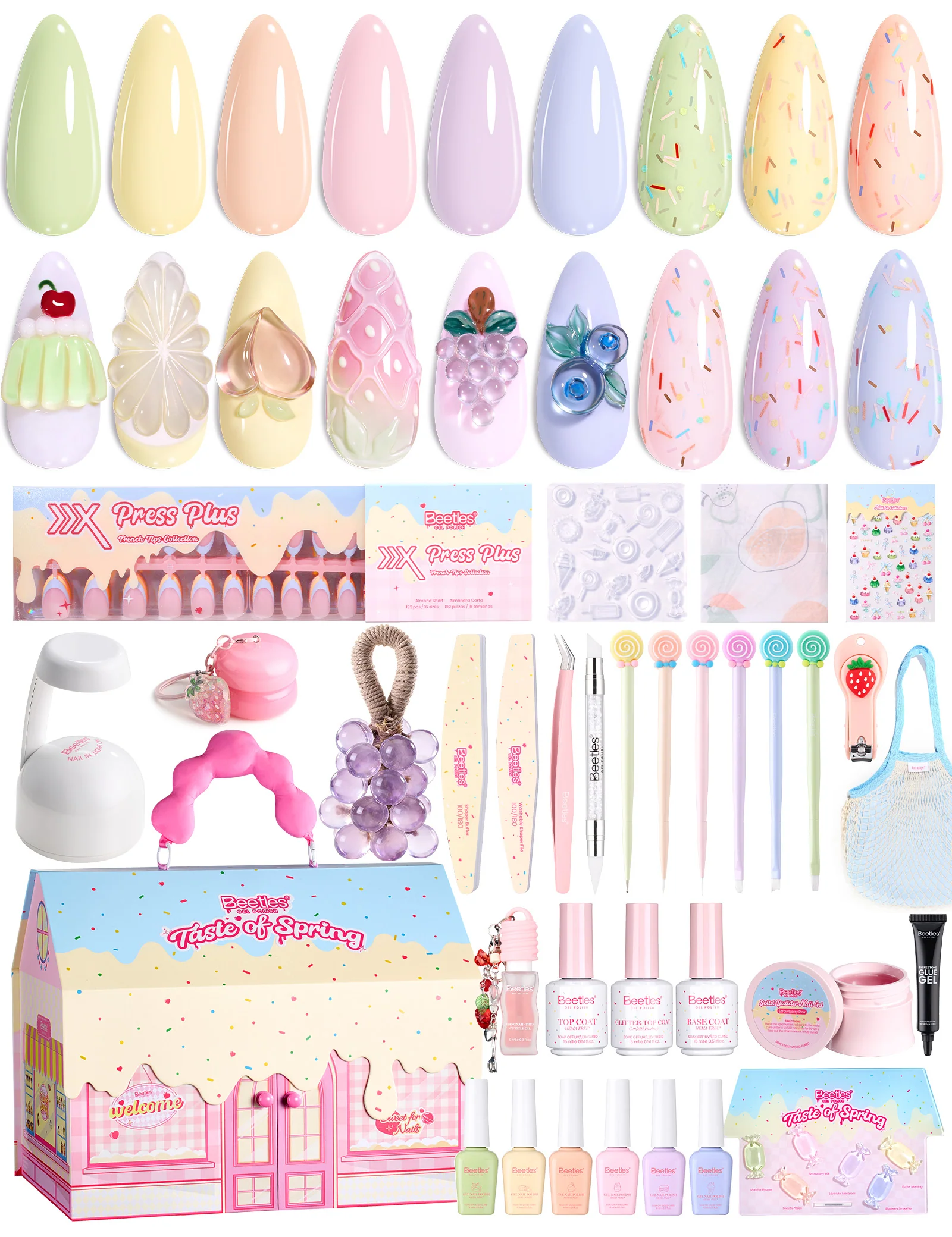 Beetles Stay Shining Taste of Spring HEMA Free TPO Free Spring Gel Polish Giftr Box 6 Colors Pastel Gel Polish Set with Base Top Coats Mini UV Lamp Press On Nails Tools, Complete DIY Manicure Set for Home Salon - Image 10