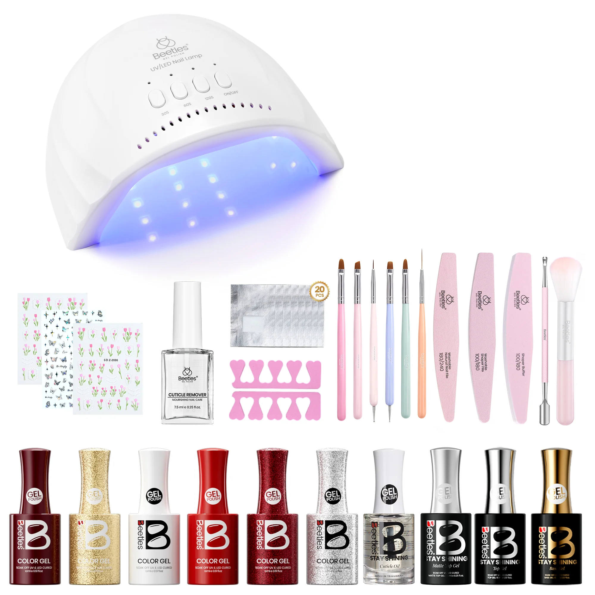 Beetles Stay Shining Uptown Girl HEMA-FREE TPO FREE Gel Nail Kit with UV Light, DIY Salon-Quality at Home