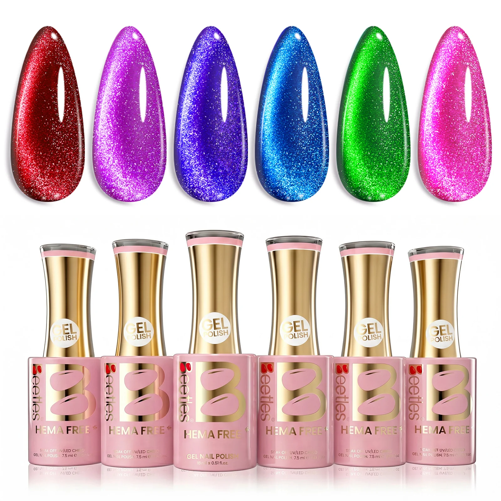Beetles Stay Shining Youth Radiance HEMA Free TPO Free 6 Colors Cat Eye Gel Polish Set 7.5ml