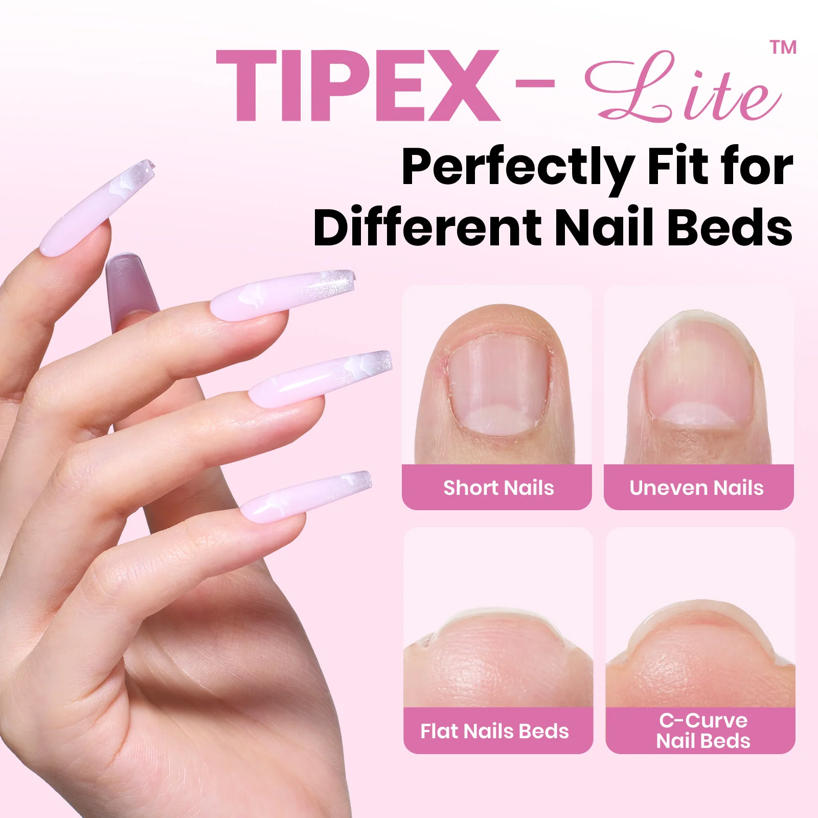 Beetles Stay Shinning Tipex Lite Instant Apex Nail Tips, Long Coffin, 256pcs 16 Sizes for DIY Salon-look Extensions - Image 2