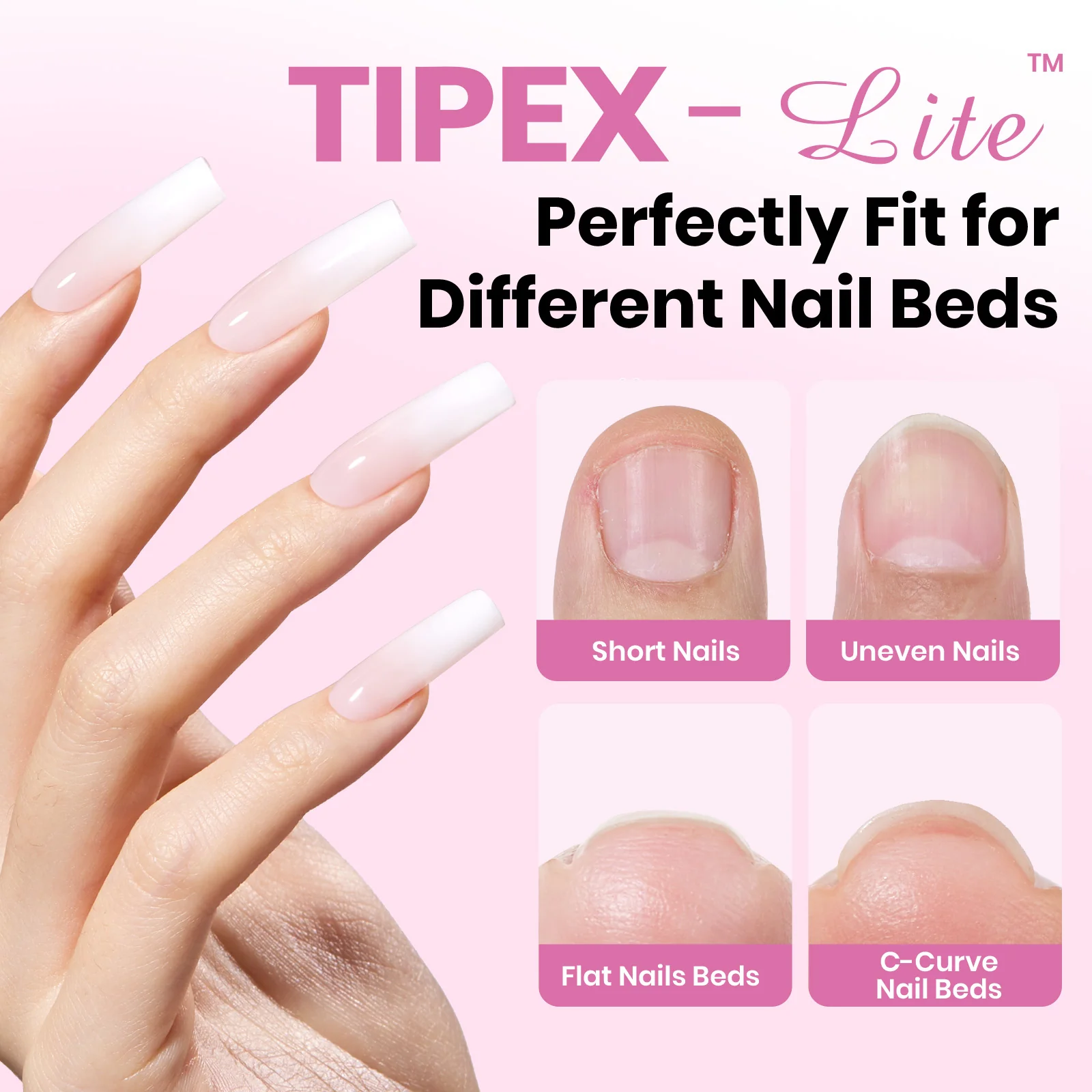 Beetles Stay Shinning Tipex Lite Instant Apex Nail Tips, Long Square, 256pcs 16 Sizes for DIY Salon-look Extensions - Image 2