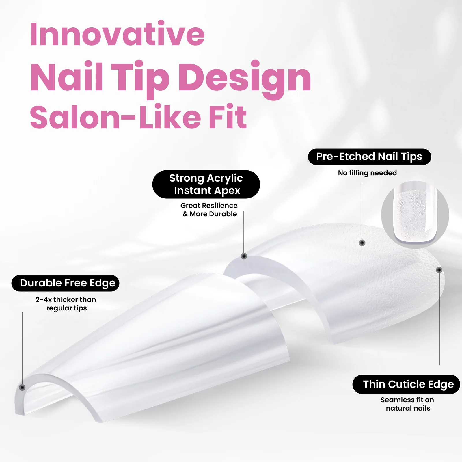 Beetles Stay Shinning Tipex Lite Instant Apex Nail Tips, Long Square, 256pcs 16 Sizes for DIY Salon-look Extensions - Image 3