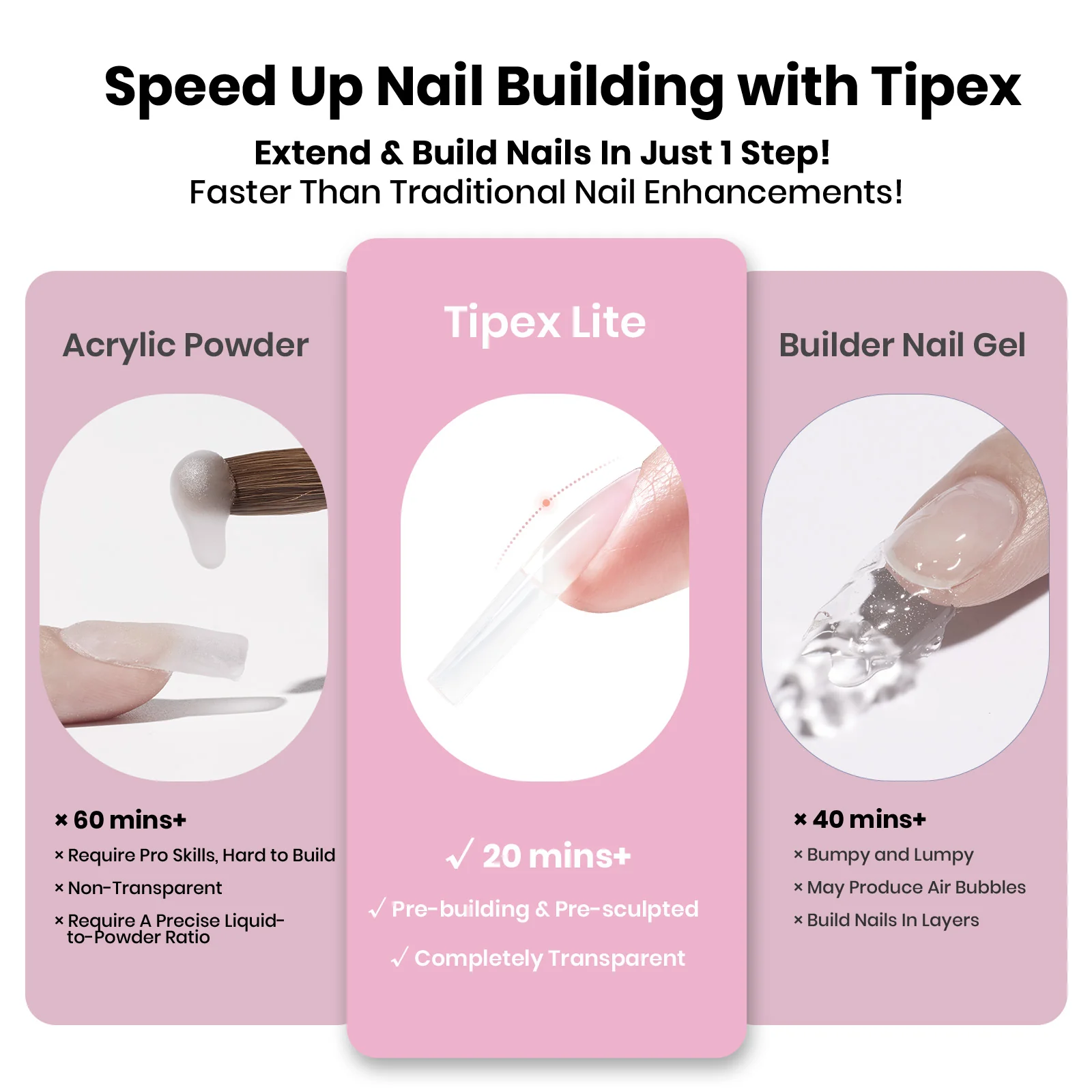 Beetles Stay Shinning Tipex Lite Instant Apex Nail Tips, Long Square, 256pcs 16 Sizes for DIY Salon-look Extensions - Image 5