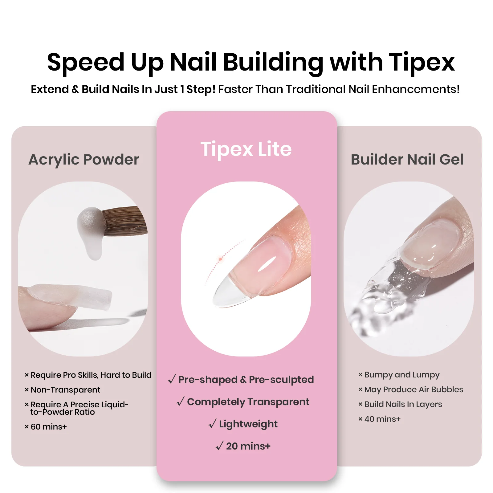 Beetles Stay Shinning Tipex Lite Instant Apex Nail Tips, Medium Almond, 256pcs 16 Sizes for DIY Salon-look Extensions - Image 5
