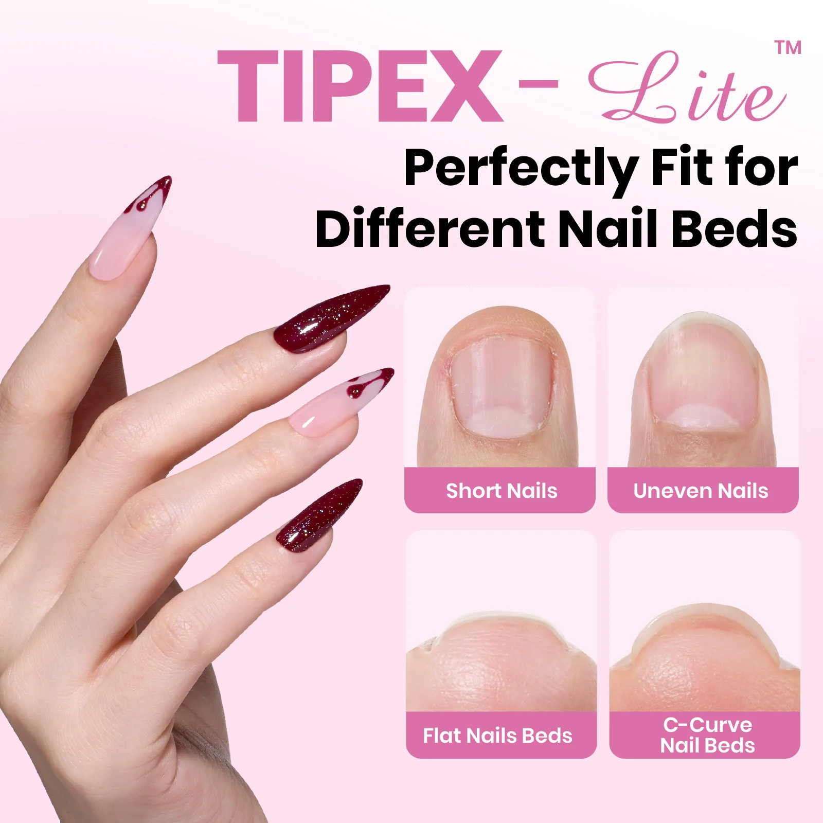 Beetles Stay Shinning Tipex Lite Instant Apex Nail Tips, Medium Stiletto, 256pcs 16 Sizes for DIY Salon-look Extensions - Image 2