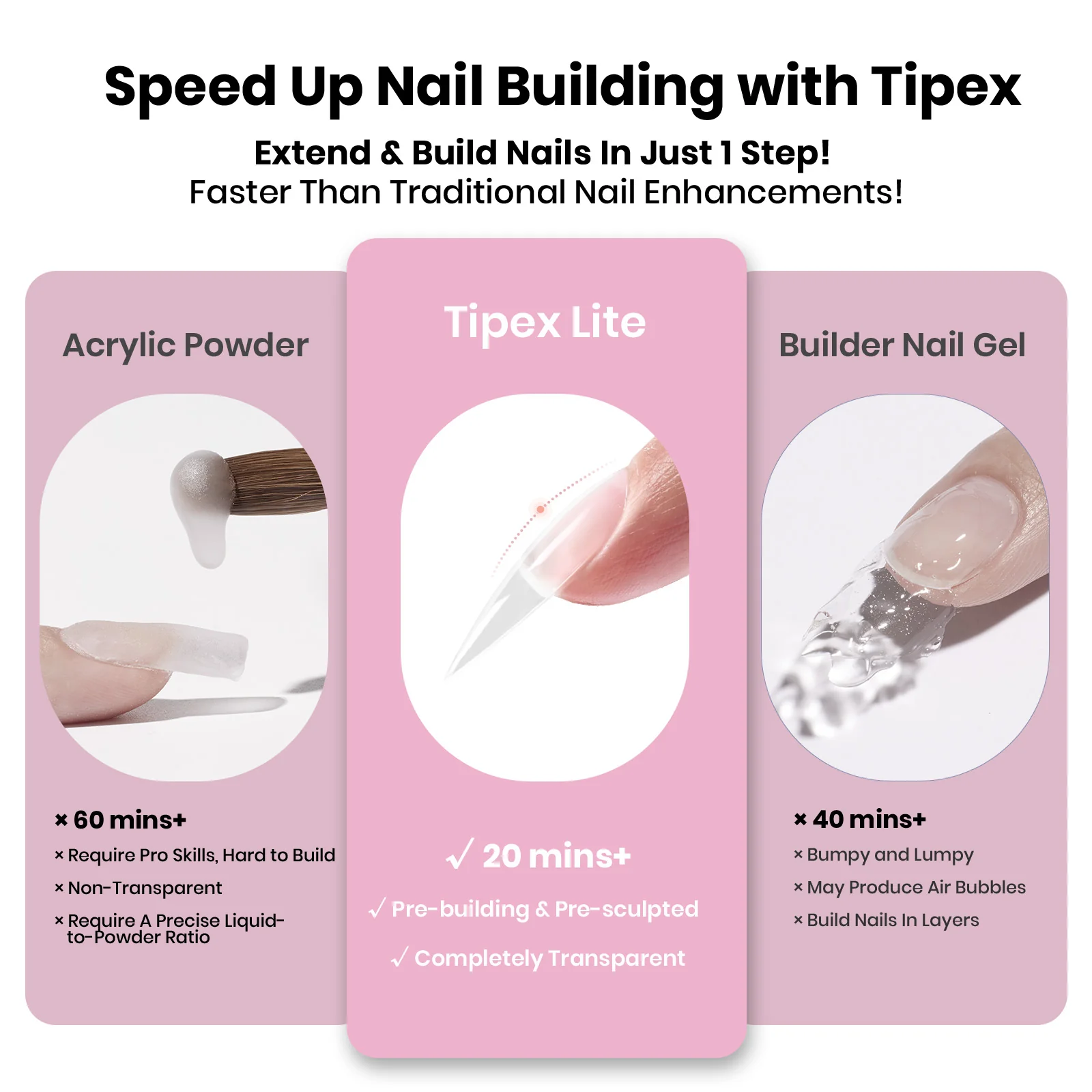 Beetles Stay Shinning Tipex Lite Instant Apex Nail Tips, Medium Stiletto, 256pcs 16 Sizes for DIY Salon-look Extensions - Image 5