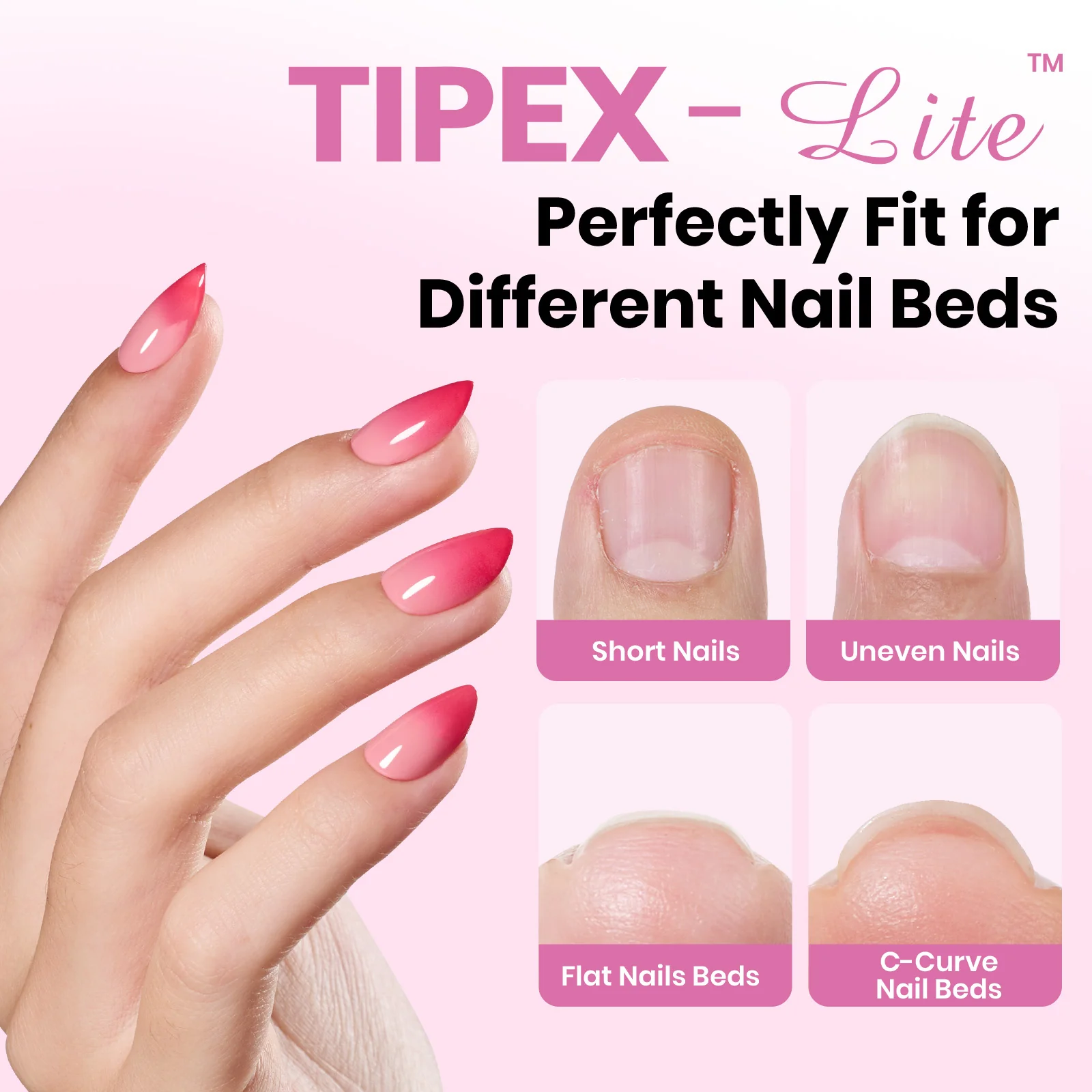 Beetles Stay Shinning Tipex Lite Instant Apex Nail Tips, Short Almond, 256pcs 16 Sizes for DIY Salon-look Extensions - Image 2