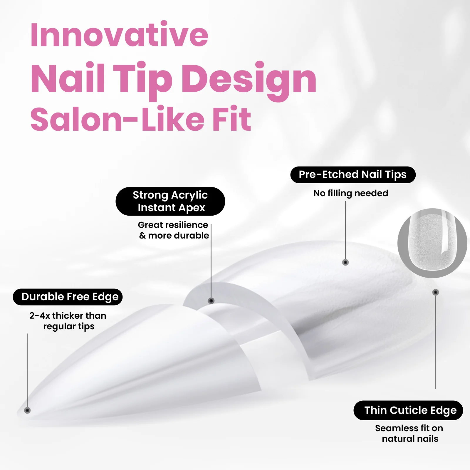 Beetles Stay Shinning Tipex Lite Instant Apex Nail Tips, Short Almond, 256pcs 16 Sizes for DIY Salon-look Extensions - Image 3