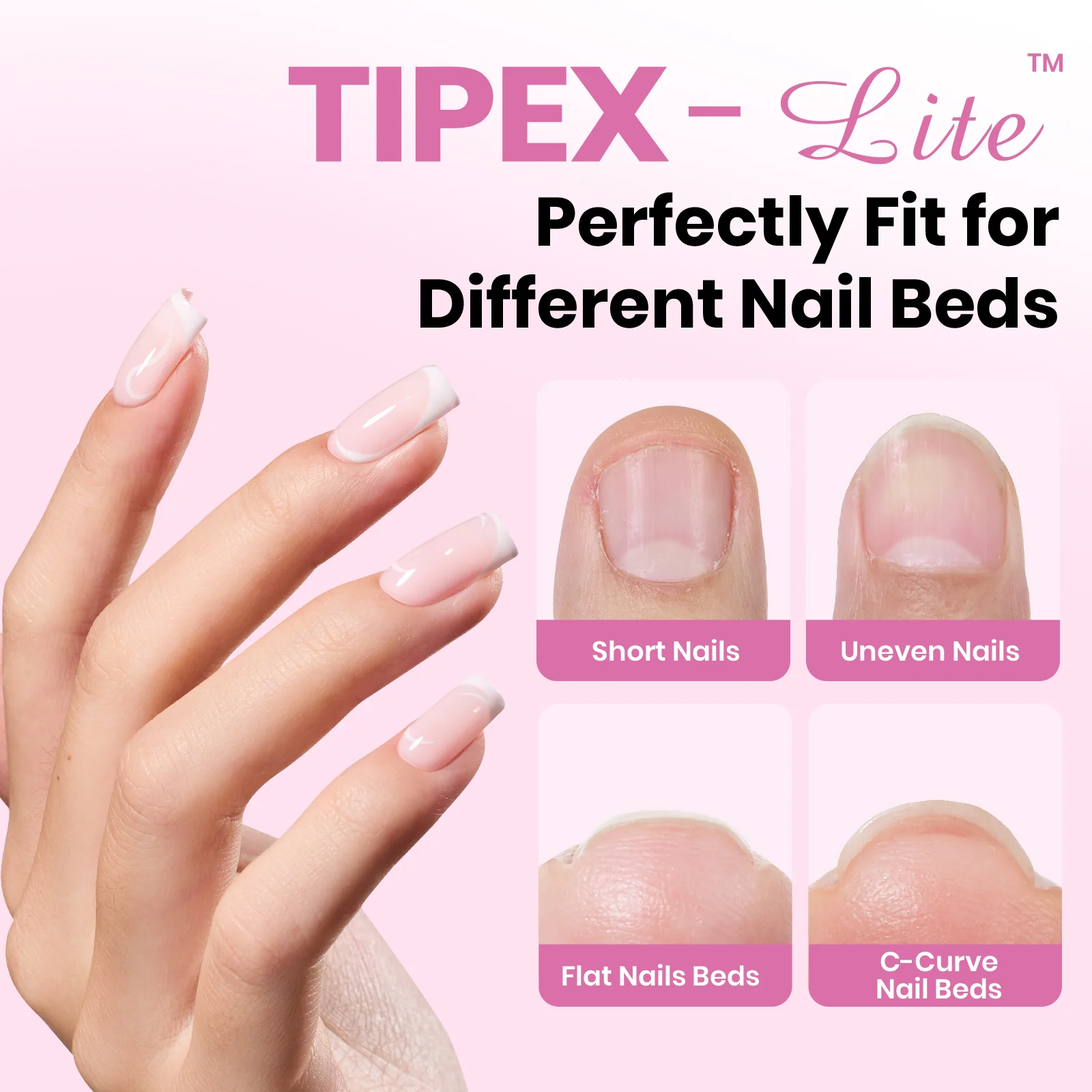 Beetles Stay Shinning Tipex Lite Instant Apex Nail Tips, Short Square, 256pcs 16 Sizes for DIY Salon-look Extensions - Image 2