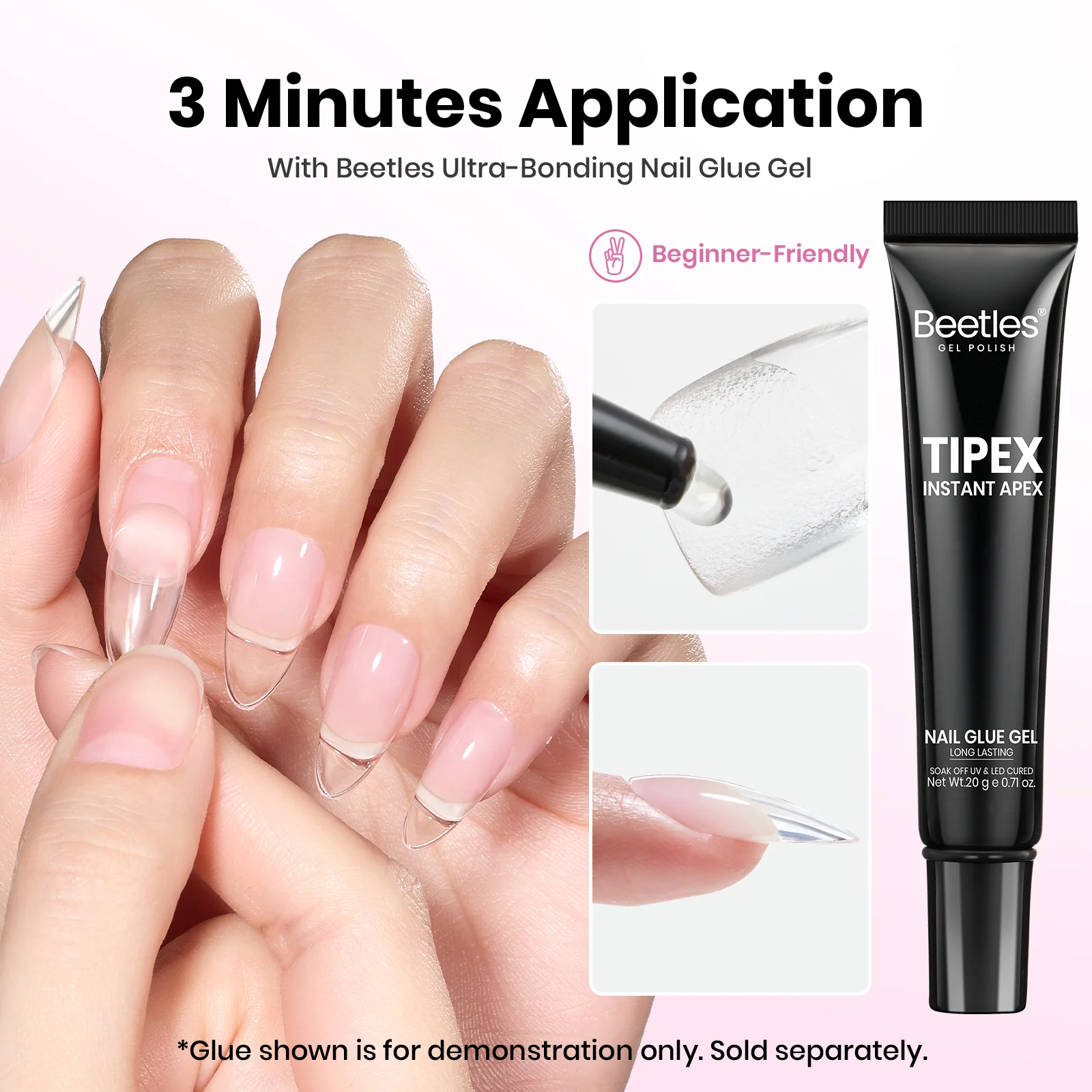 Beetles Stay Shinning Tipex Lite Instant Apex Nail Tips, Short Square, 256pcs 16 Sizes for DIY Salon-look Extensions - Image 7