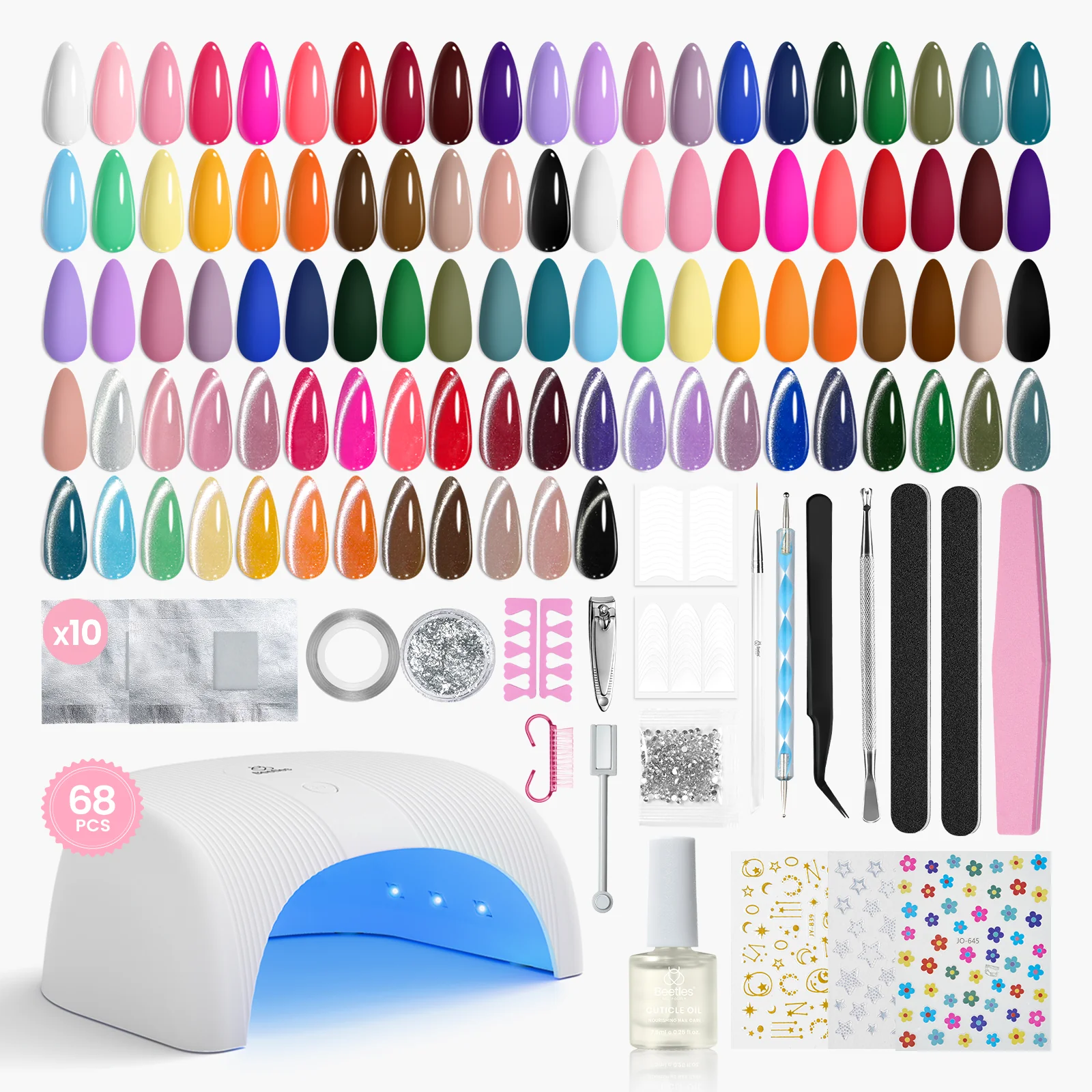 Beetles Gel Nail Starter Kit Studio Essentials TPO & HEMA Free 32 Colors 68 Pcs Summer Nails All-in-One Mani Kit