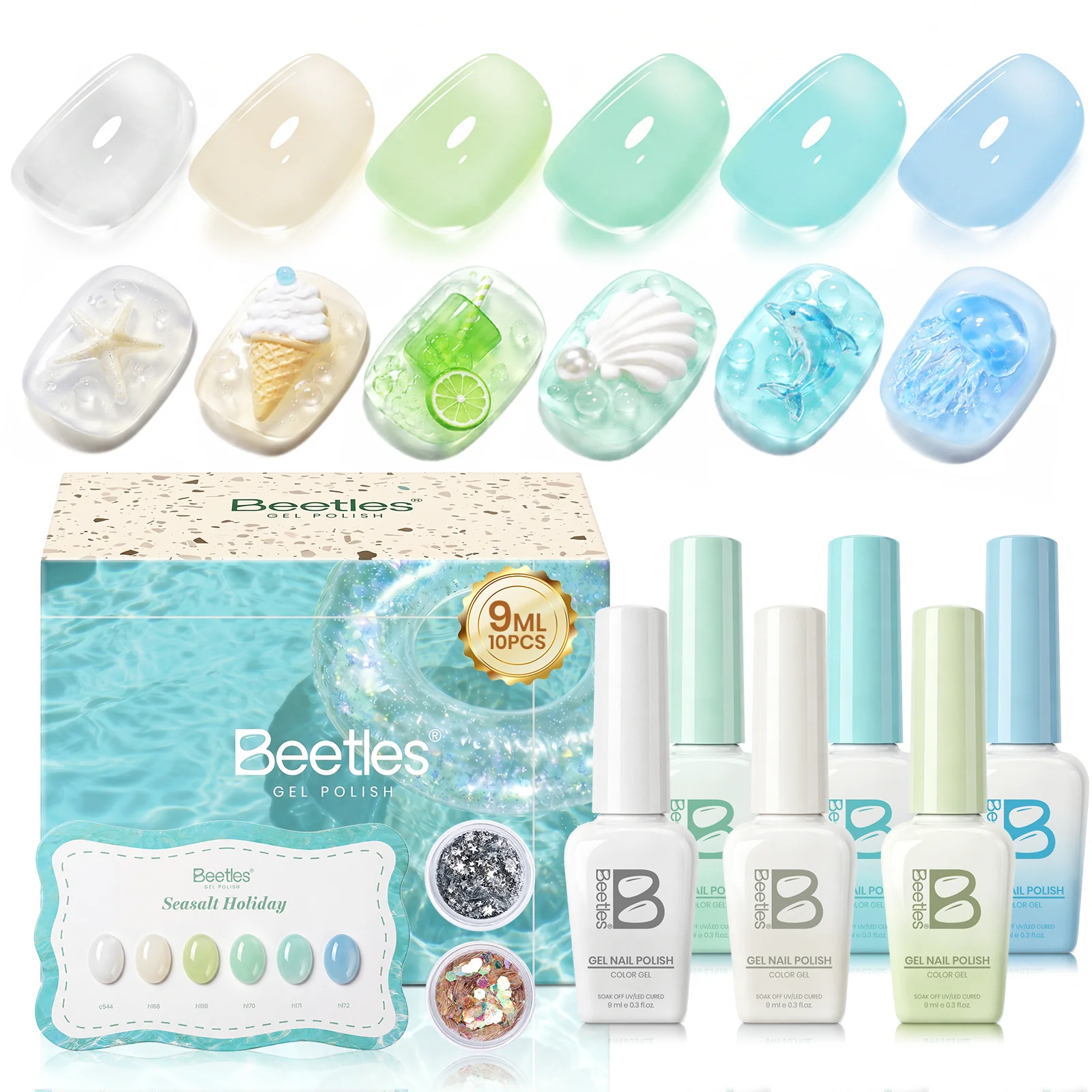 Beetles Summer Voyage - Seasalt Holiday Gel Summer Nails 6 Colors Gel Polish Set 9ml - Image 2