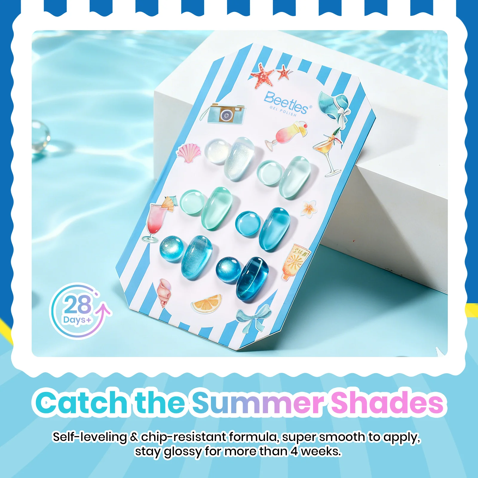 Beetles Summer Voyage - Shore Light Blue Cat Eye Gel Summer Nails 6 Colors Gel Polish Set 9ml - Image 5