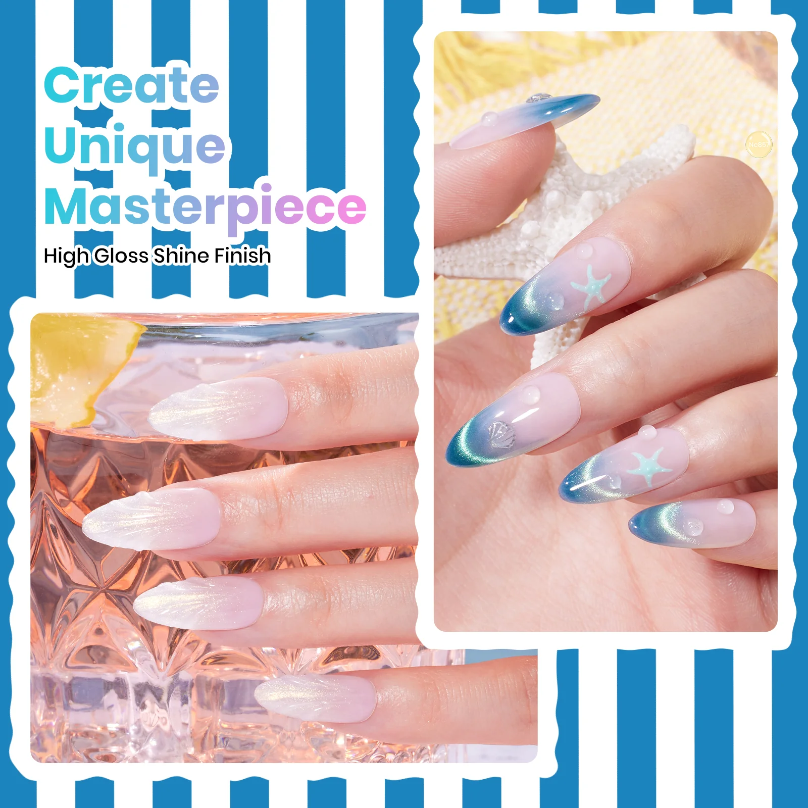 Beetles Summer Voyage - Shore Light Blue Cat Eye Gel Summer Nails 6 Colors Gel Polish Set 9ml - Image 6