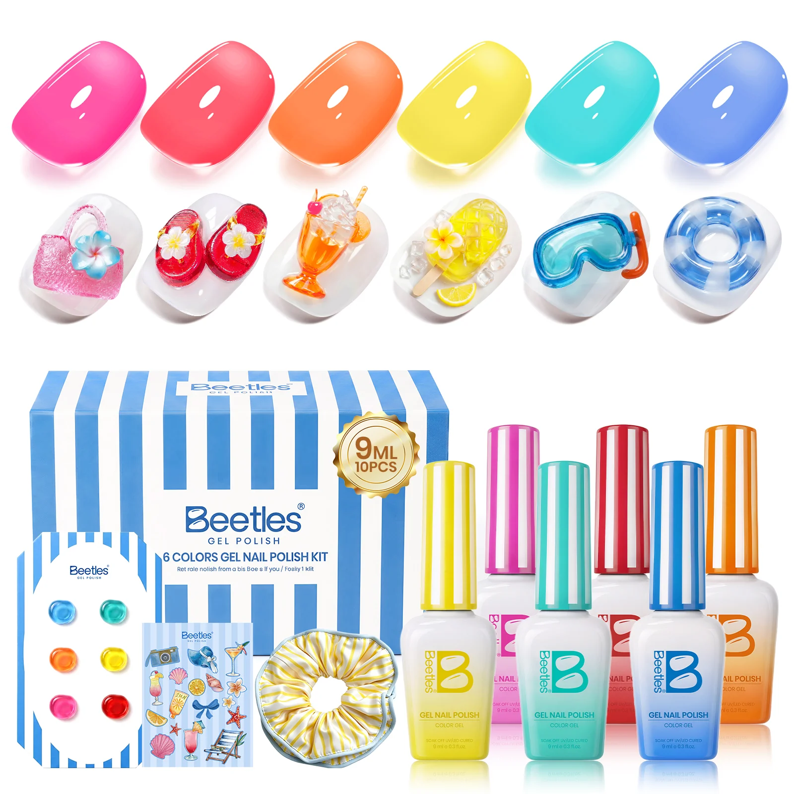 Beetles Summer Voyage - Summer Nails Specials Jelly Gel Neon Nails 6 Colors Gel Polish Set 9ml