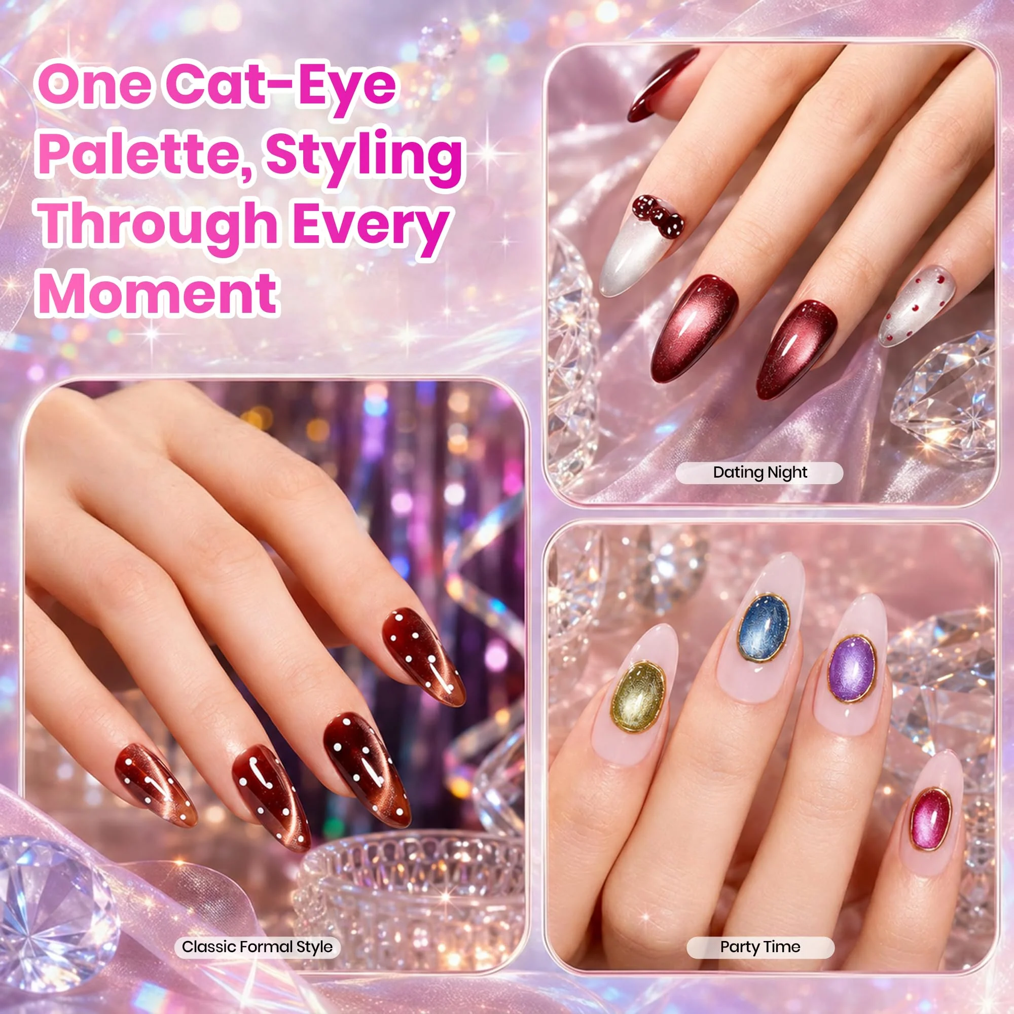 Beetles Timeless Gleam Cat Eye 20 Colors Summer Nails Gel Polish Set Glitter With Magnetic Base Matte Glossy Top Coat - Image 5