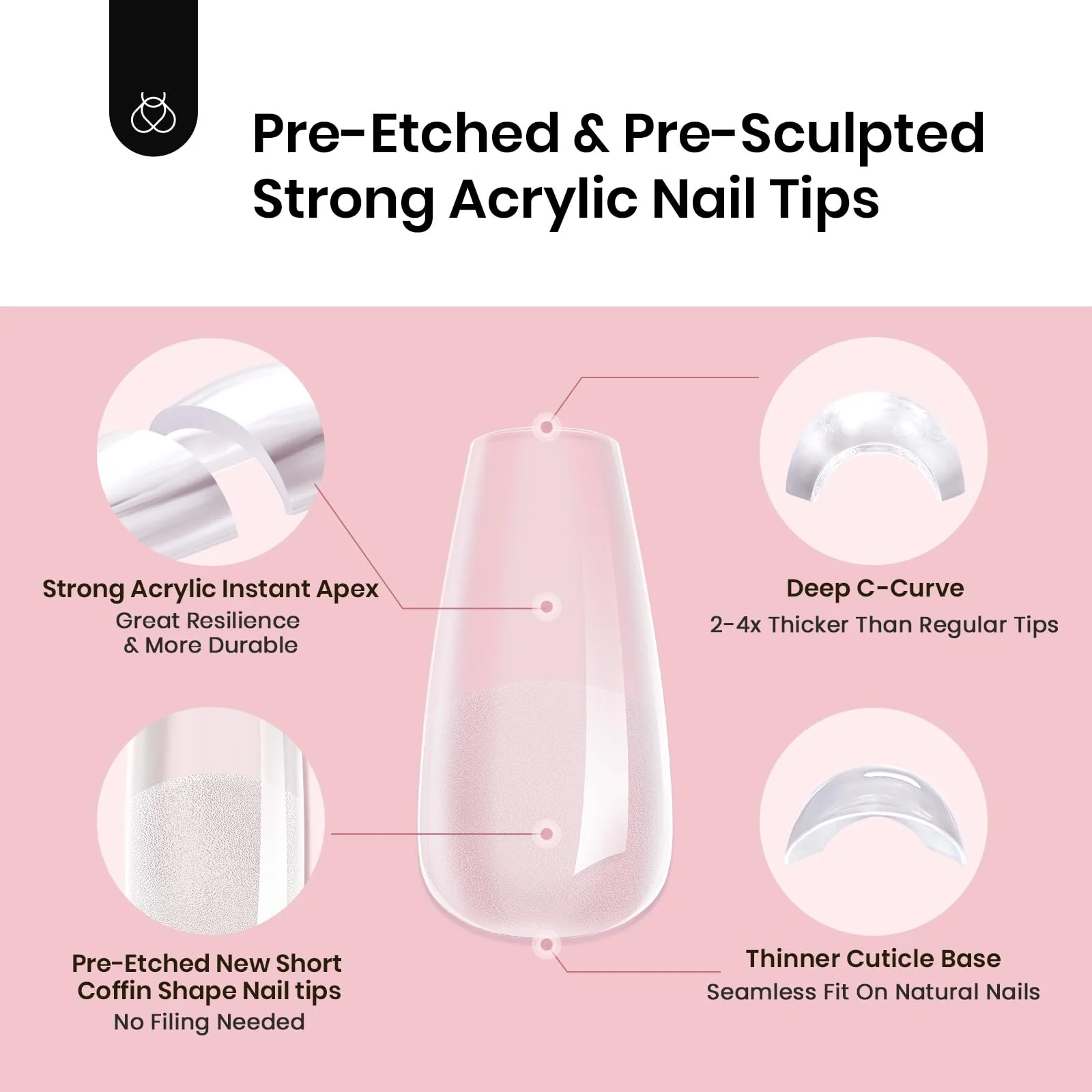 Beetles Tipex Instant Apex Nail Tips Short Coffin - 192pcs Strong Thicker Acrylic Nail Tips - Image 5