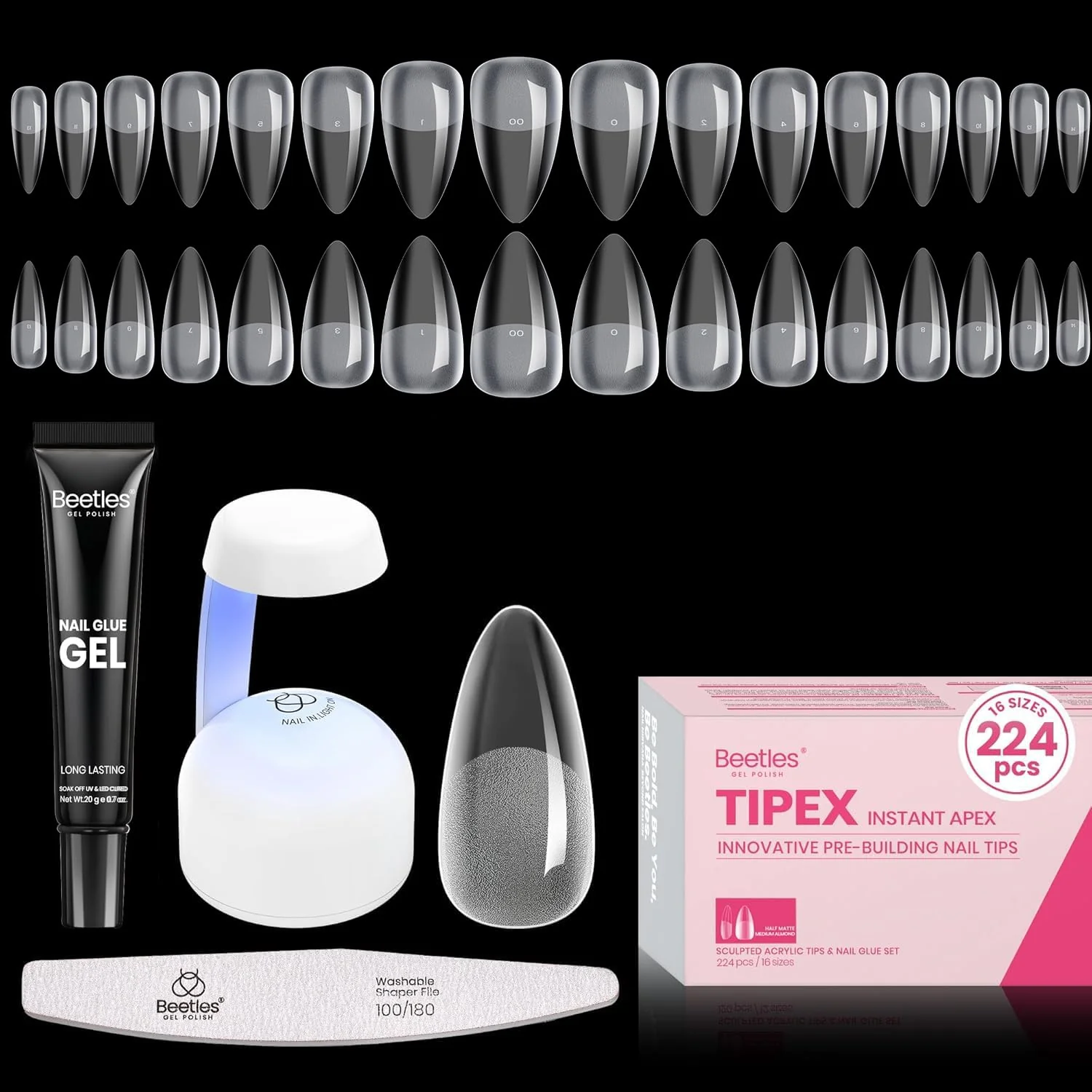 Tipex Medium Almond Half Matte Nail Tips Kit |224pcs