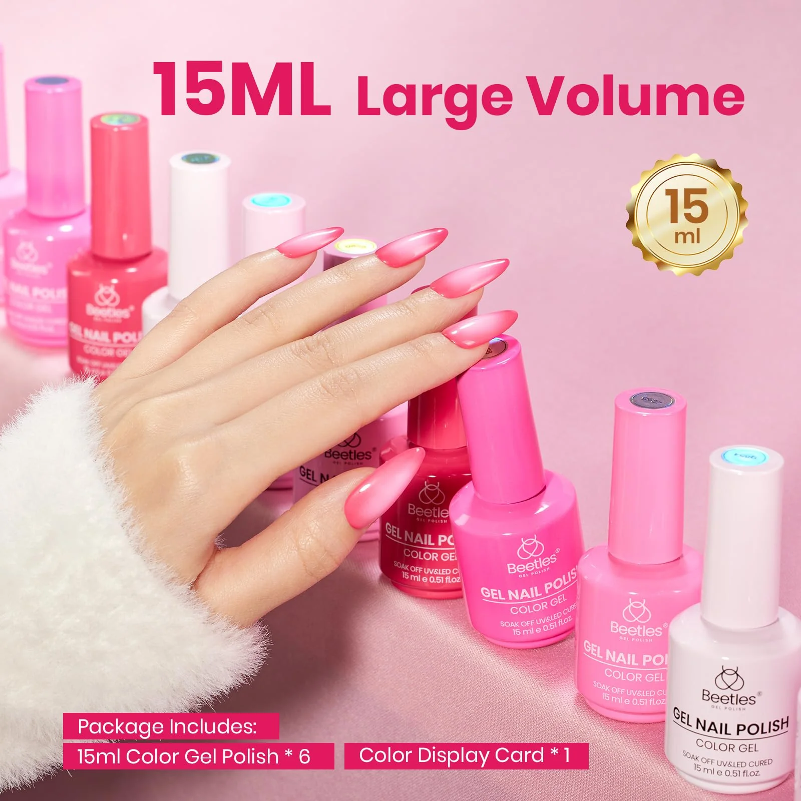 Beetles Valentines Pink Gel Polish Set - Romance in Air Collection 15Ml Bright Neon Light Hot Pink Colors - Image 7