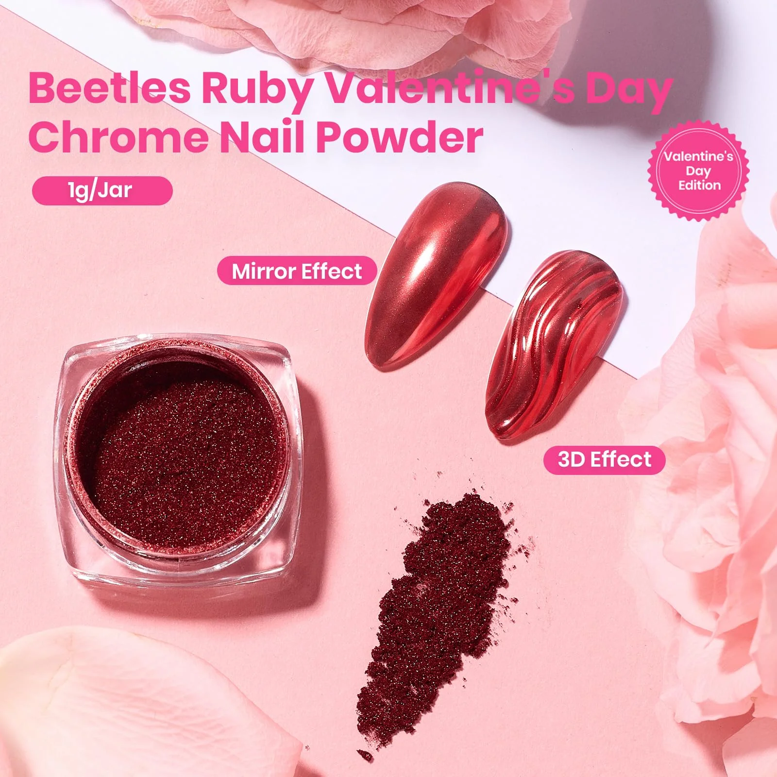 Beetles Valentines Red Chrome Nail Powder Mirror Effect Chrome Powder - Image 5