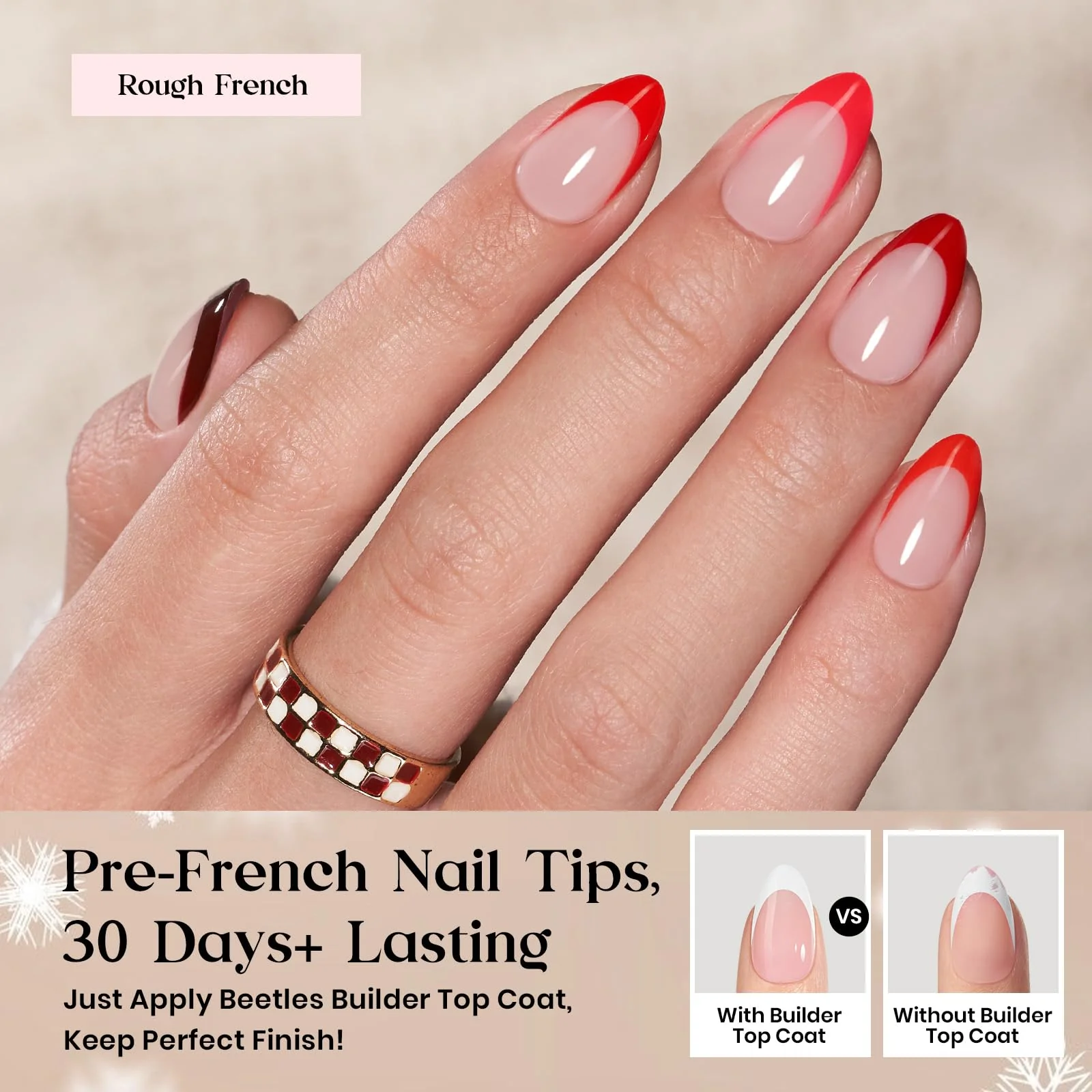Beetles  Plus Gel Nails Kit Rouge French - 160Pcs 16 Sizes All-in-One Kit 5 Colors Christmas Press On Nails Short Almond - Image 3