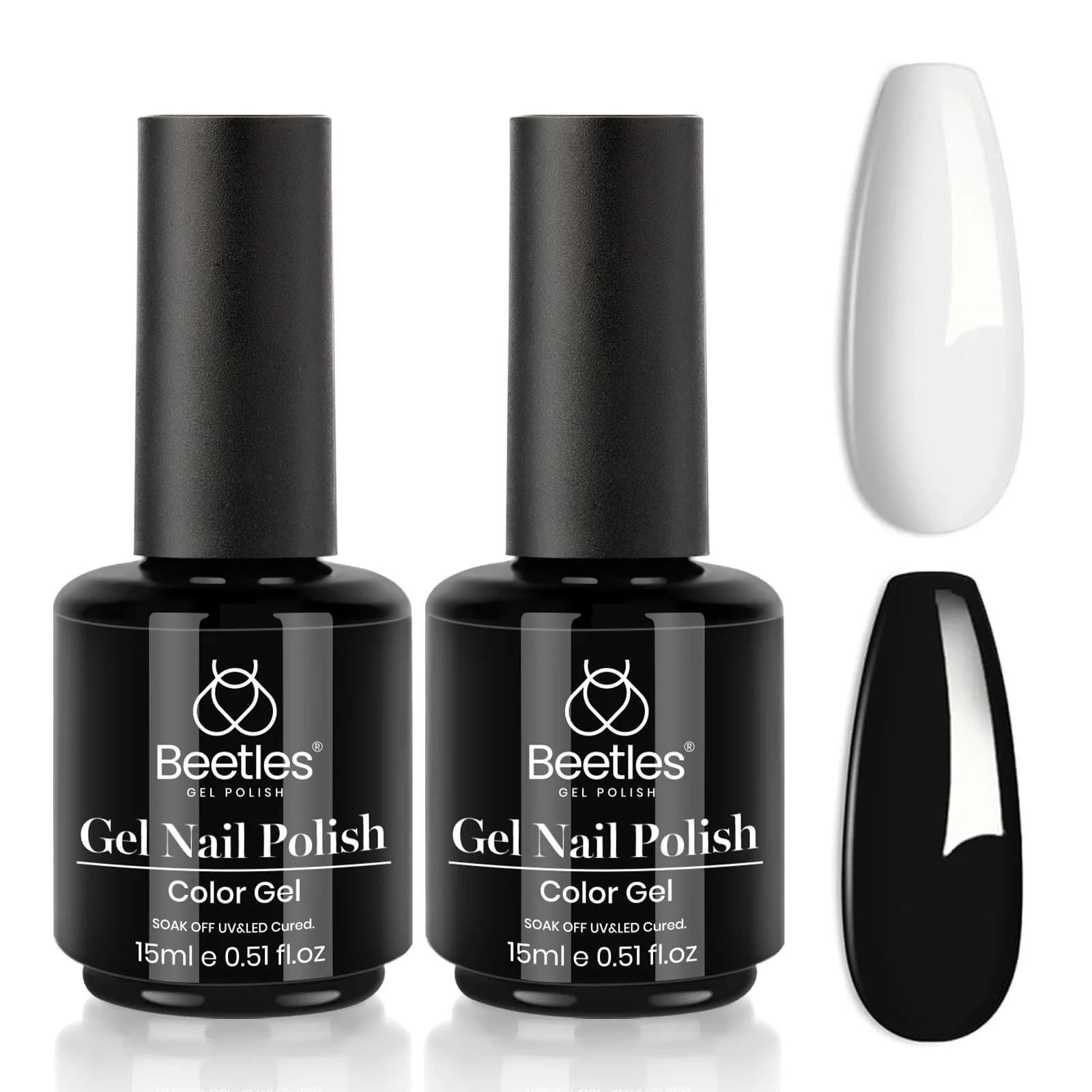 Beetles Gel Polish White Gel Polish and Black Gel Polish Kit 2 Pcs 15ml