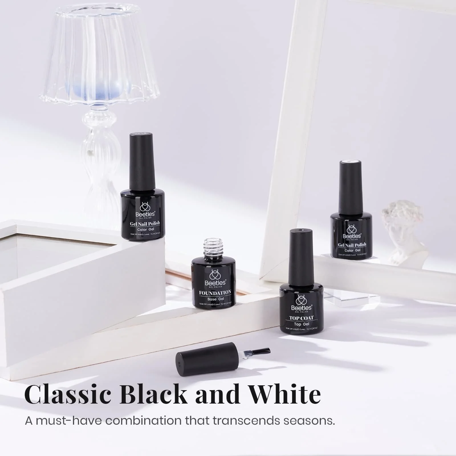 Black White Colors - 4Pcs White Black Gel Polish Set with No Wipe Top&Base Coat Nail Polish Set - Image 2