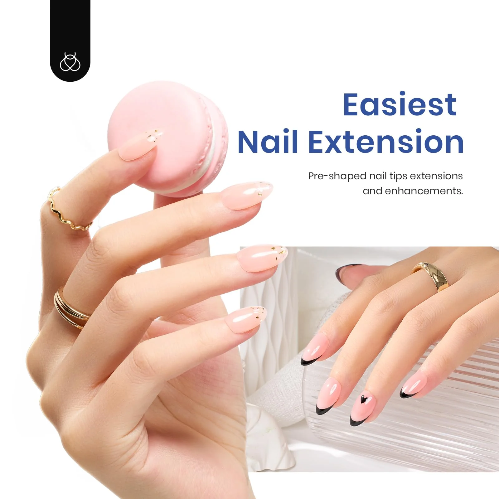 Beetles Gel Nail Kit, Short Almond Nail Tips Easy Extension Set 240 Pcs Pre Shaped Clear Full Cover Fake Nails Tips with 5 In 1 Nail Glue Uv Led Lamp DIY Manicure Gifts for Women - Image 3