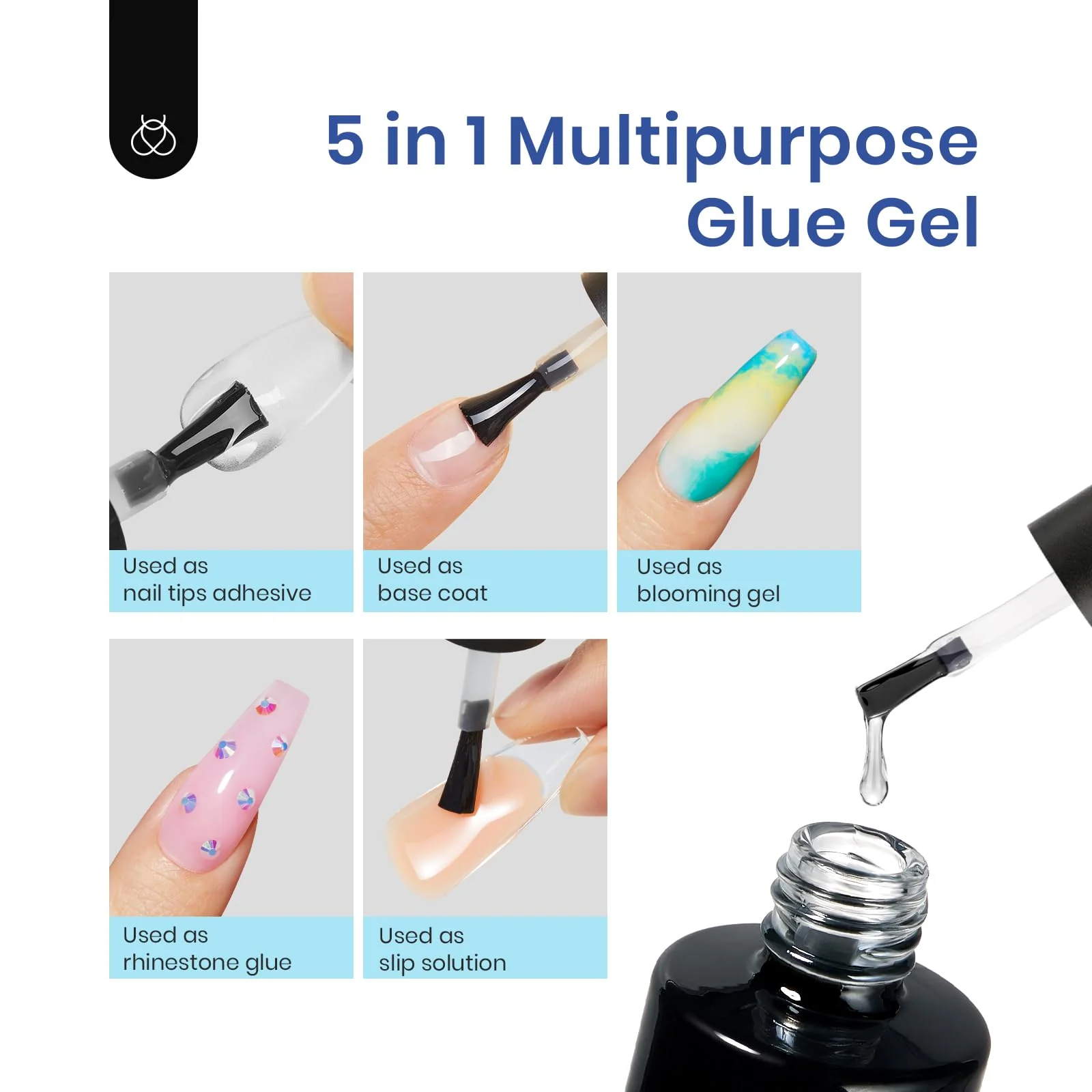 Beetles Gel Nail Kit, Short Almond Nail Tips Easy Extension Set 240 Pcs Pre Shaped Clear Full Cover Fake Nails Tips with 5 In 1 Nail Glue Uv Led Lamp DIY Manicure Gifts for Women - Image 5