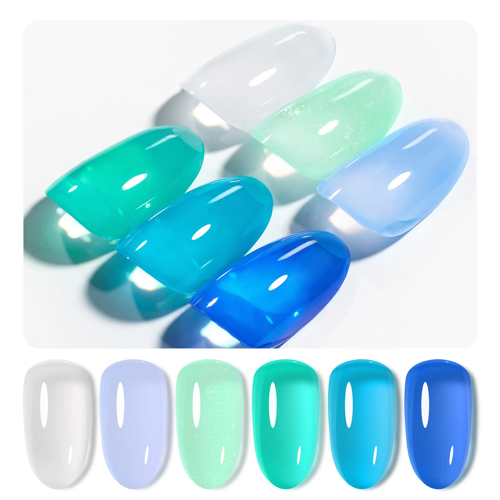 Bubble Splash - 6 Colors Nails  Blue Jelly Gel Polish Summer Nails Set - Image 2