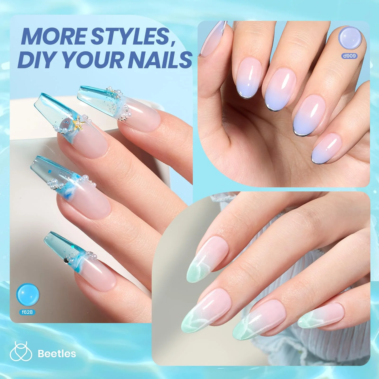 Bubble Splash - 6 Colors Nails  Blue Jelly Gel Polish Summer Nails Set - Image 5