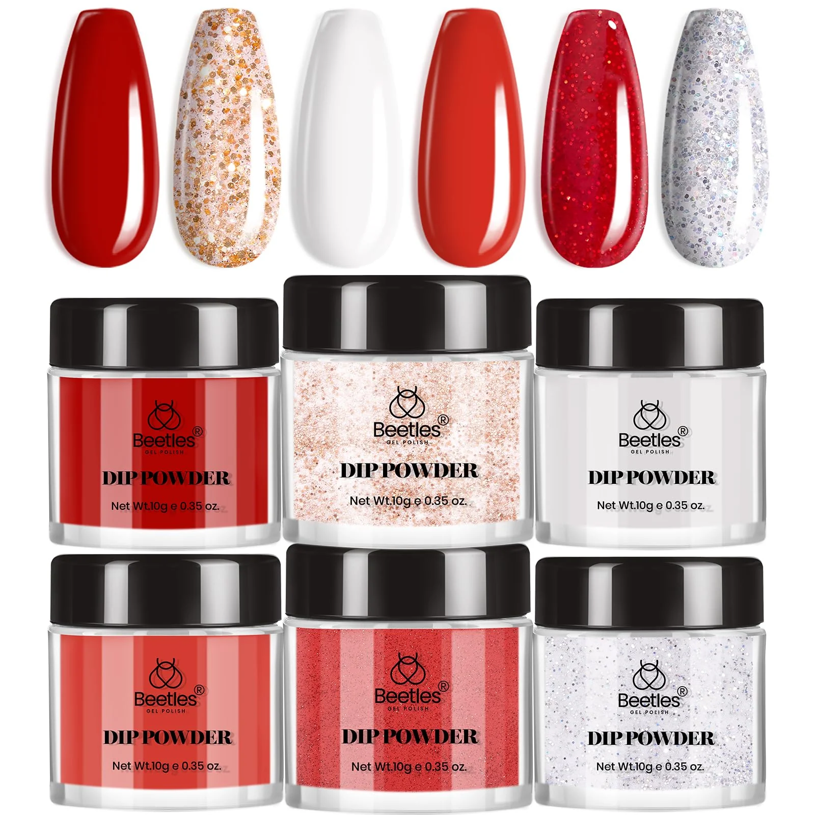 Candy Cane |  6 Color Powder Dip Red Glitter Salon  Nail Kit  set - Image 9