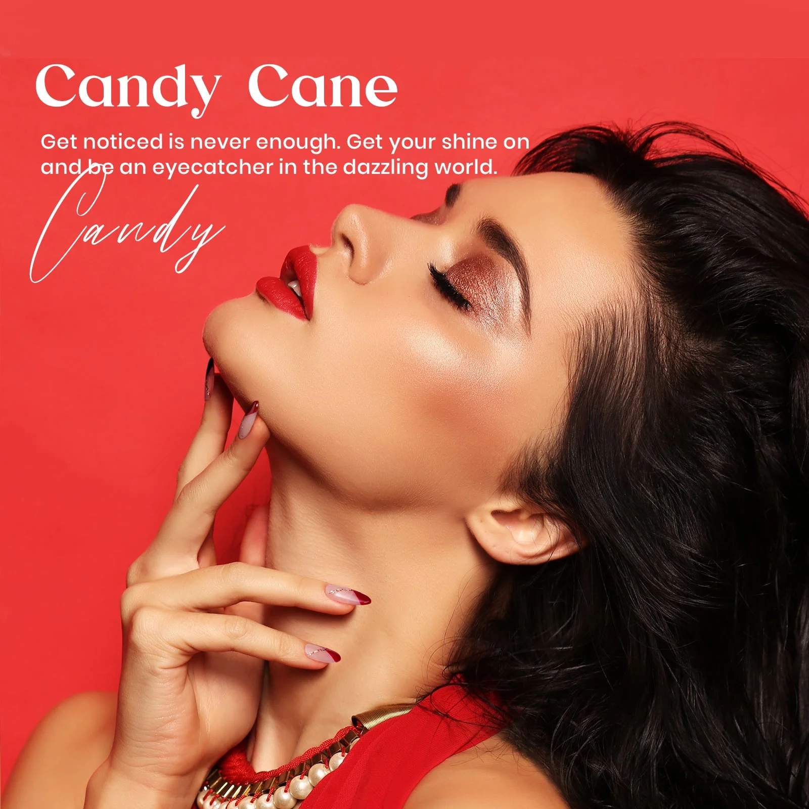 Candy Cane Red White Glitter Christmas Nails - Image 5