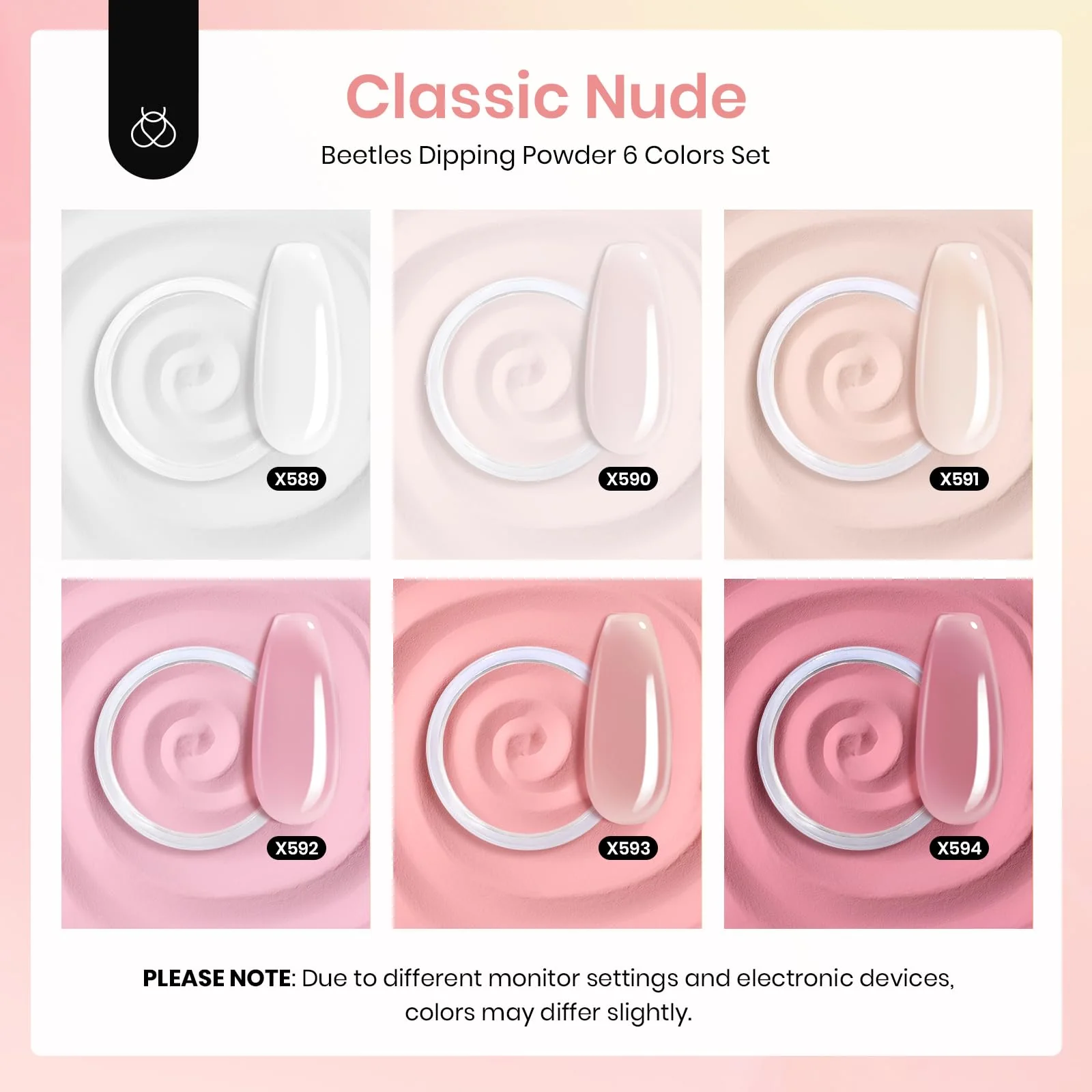 Classic Nude |  6 Color Powder Dip Translucent Seasons Nail Manicure set - Image 2