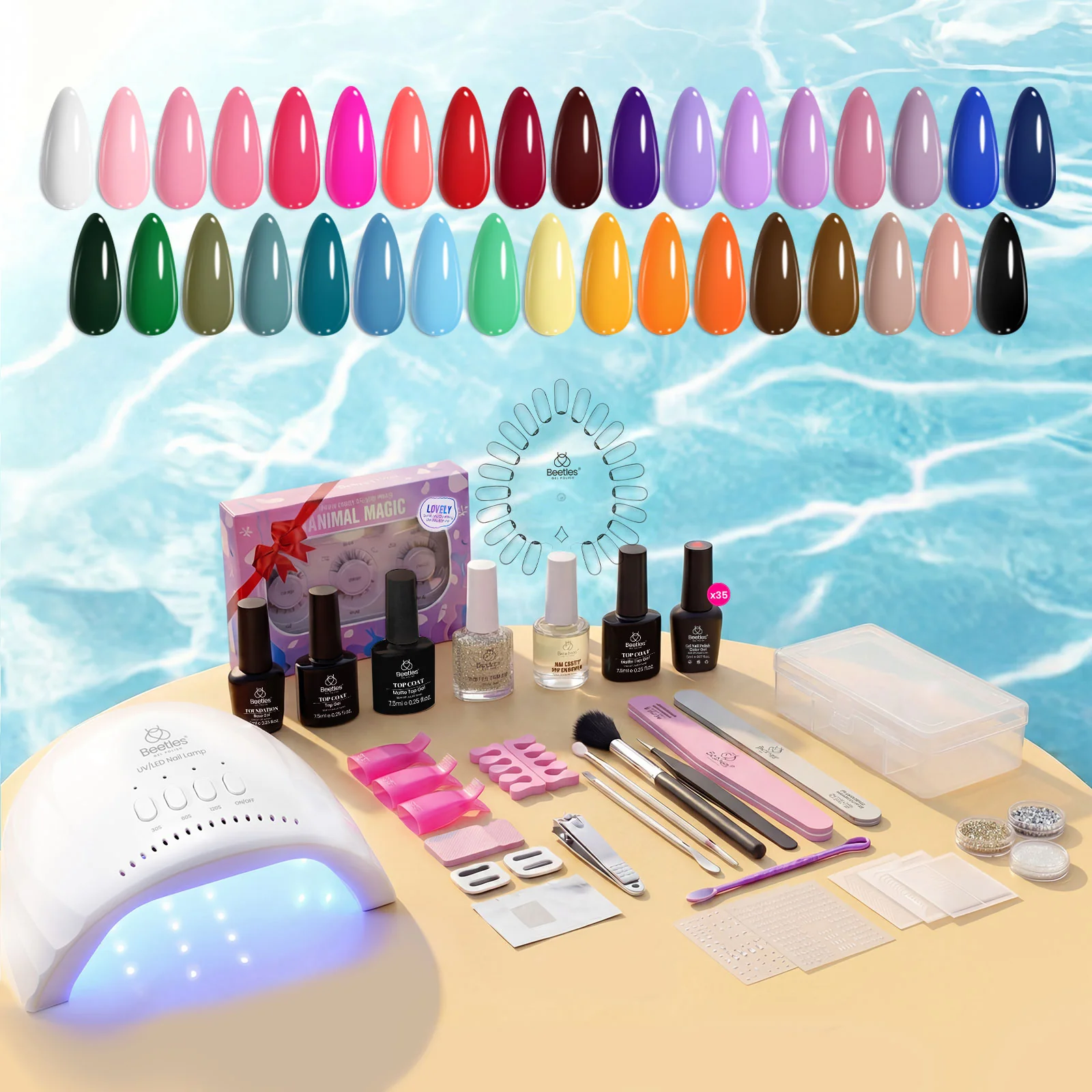 Beetles Gel Nail Starter Kit Outfit Glitter Red Classic Blue Manicure 35 Colors Summer Nails All-in-One Mani Kit - Image 7