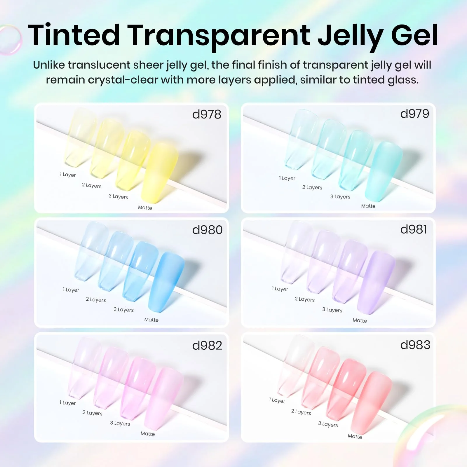 Crystal Candy | Beetles Pastel  6 Colors Jelly Gel Polish Set Summer Nails - Image 3