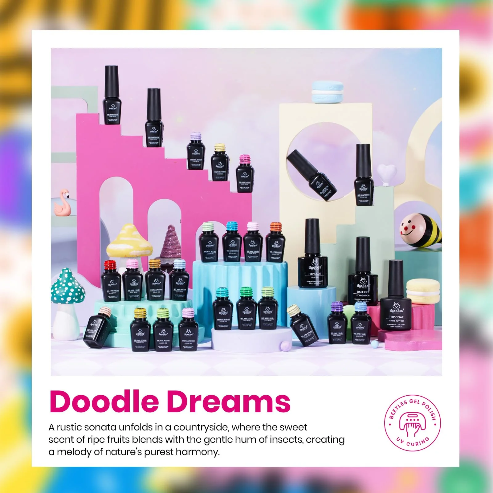 Beetles Pastel Gel Nail Polish | Doodle Dreams 25 Colors Summer Nails with Base Top Coat - Image 4