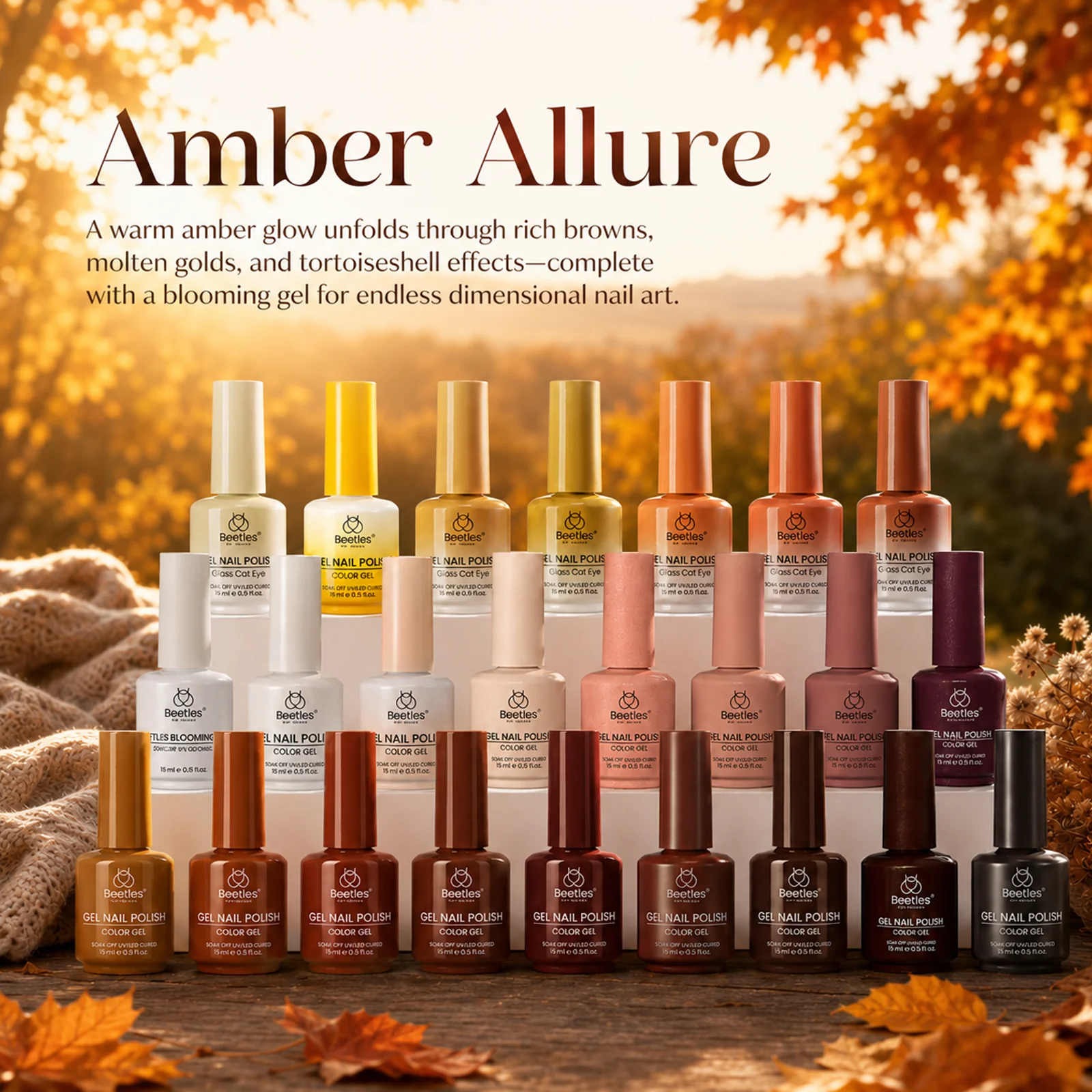 (Each 15ml) Amber Allure - Beetles 23 Colors +1 Blooming Gel Autumn Nails Cat Eye Gel Polish Set With Display Color Card - Image 2