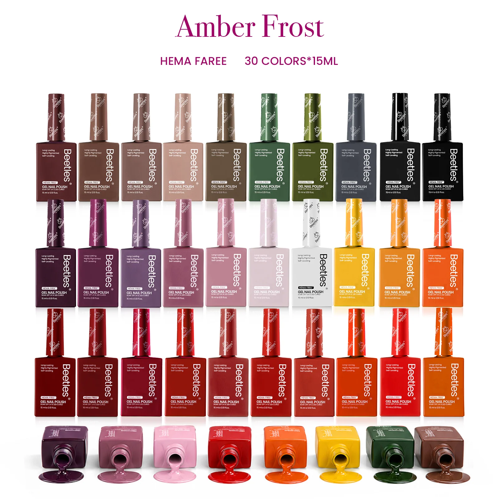 (Each 15ml) Amber Frost- Beetles 30 Colors HEMA Free Autumn Winter Nails Gel Polish Set
