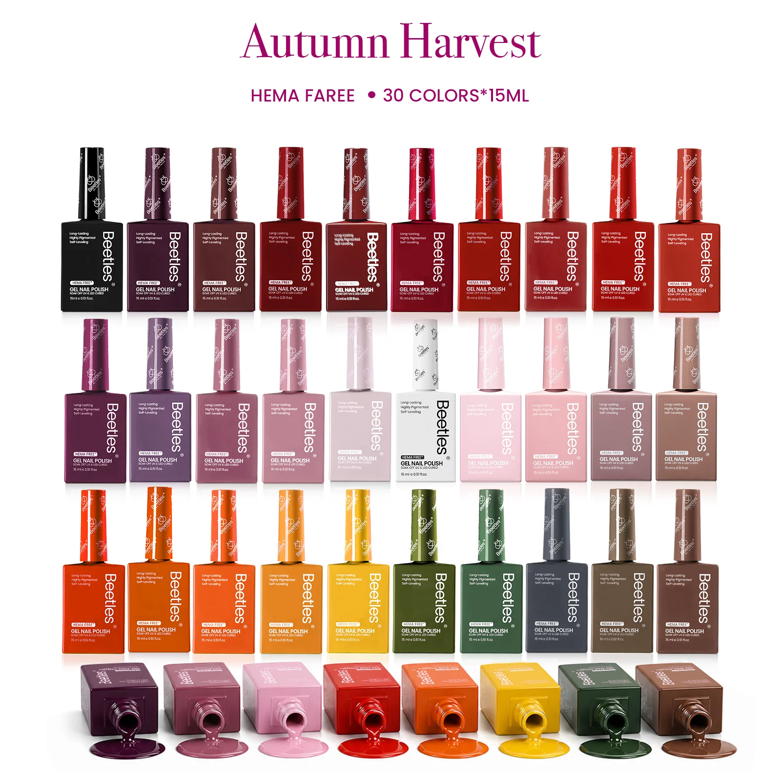 (Each 15ml) Autumn Harvest- Beetles 30 Colors HEMA Free Autumn Nails Gel Polish Set