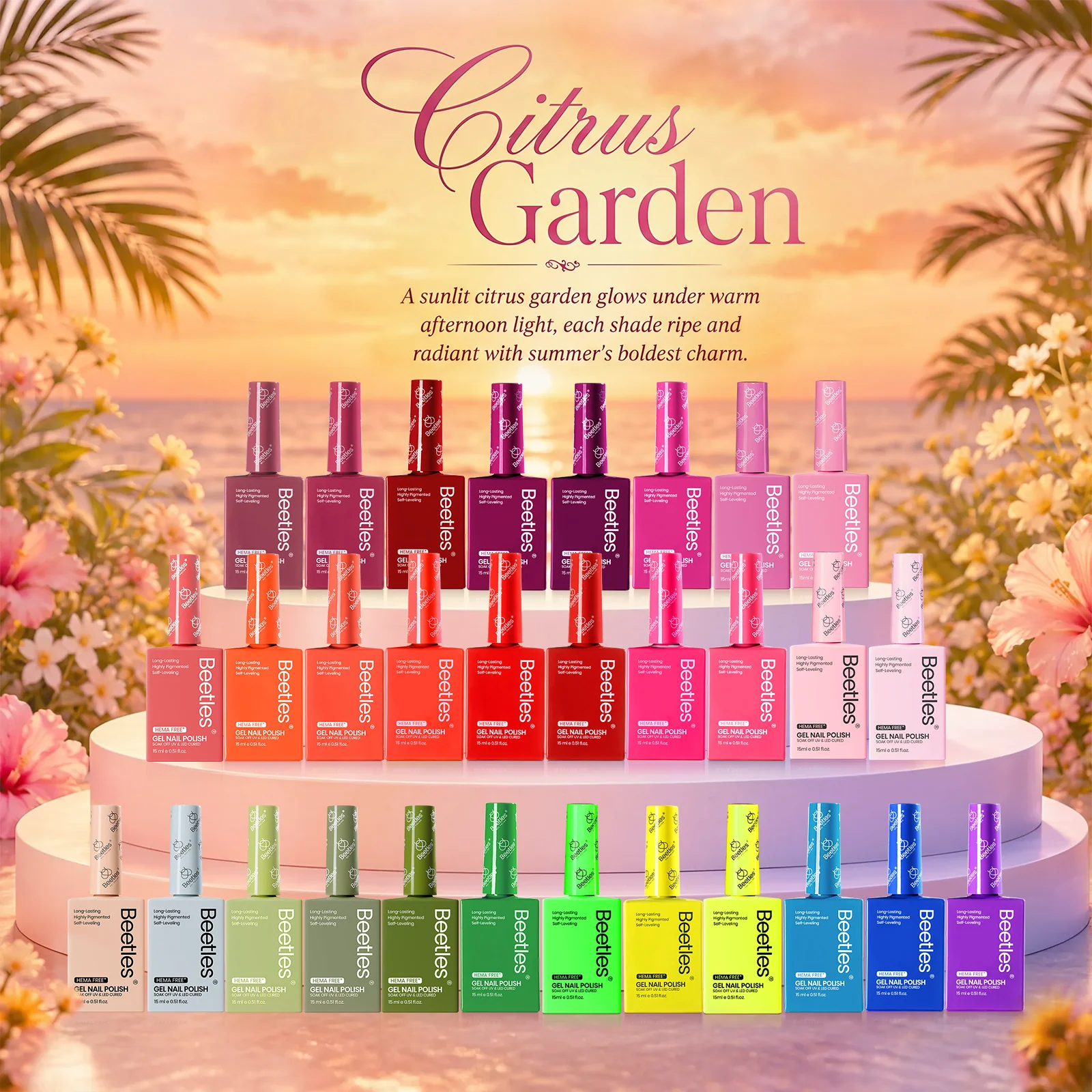 (Each 15ml) Citrus Garden - Beetles 30 Colors HEMA Free Summer Nails Gel Polish Set