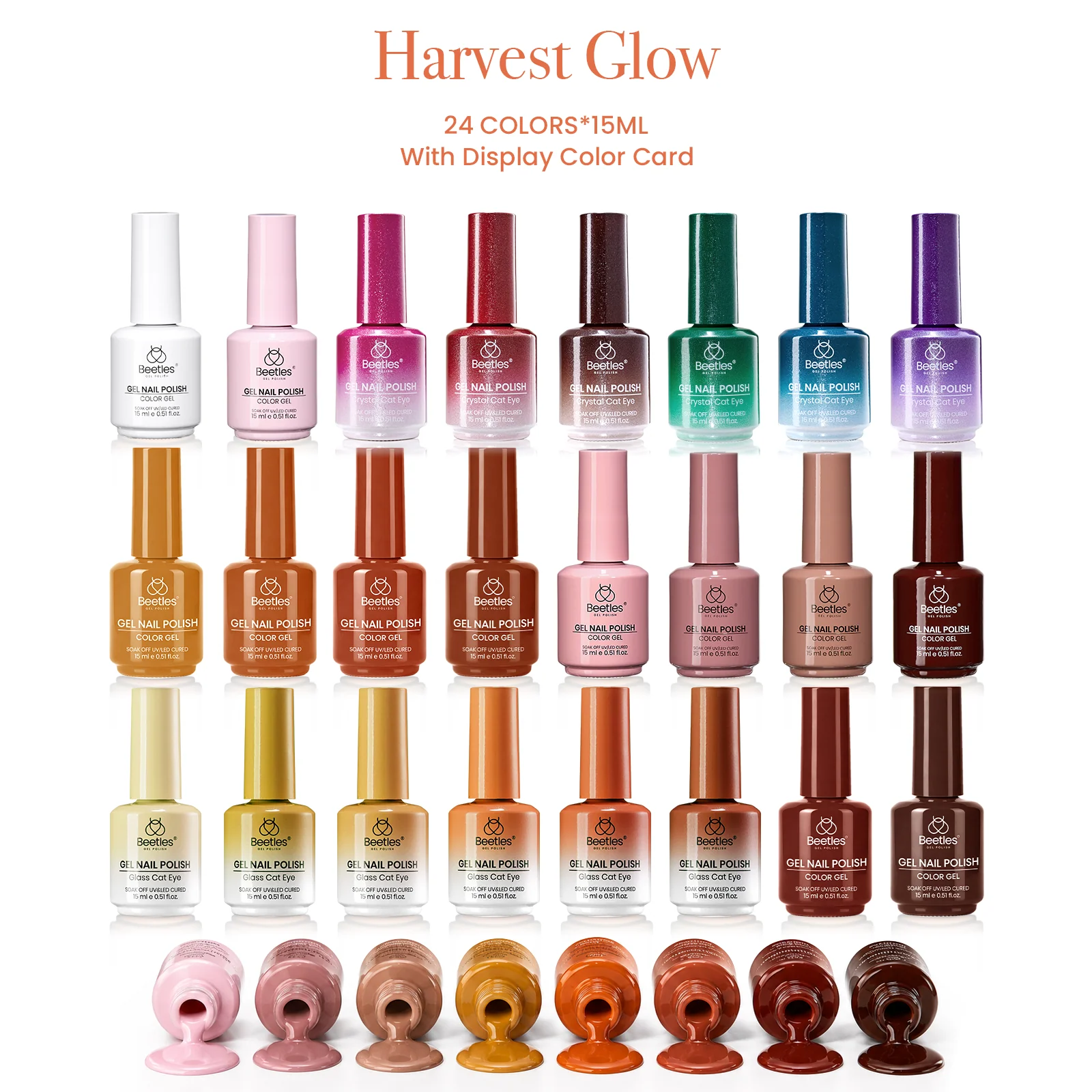 (Each 15ml) Harvest Glow - Beetles 24 Colors Autumn Winter Nails Gel Polish Set With Display Color Card