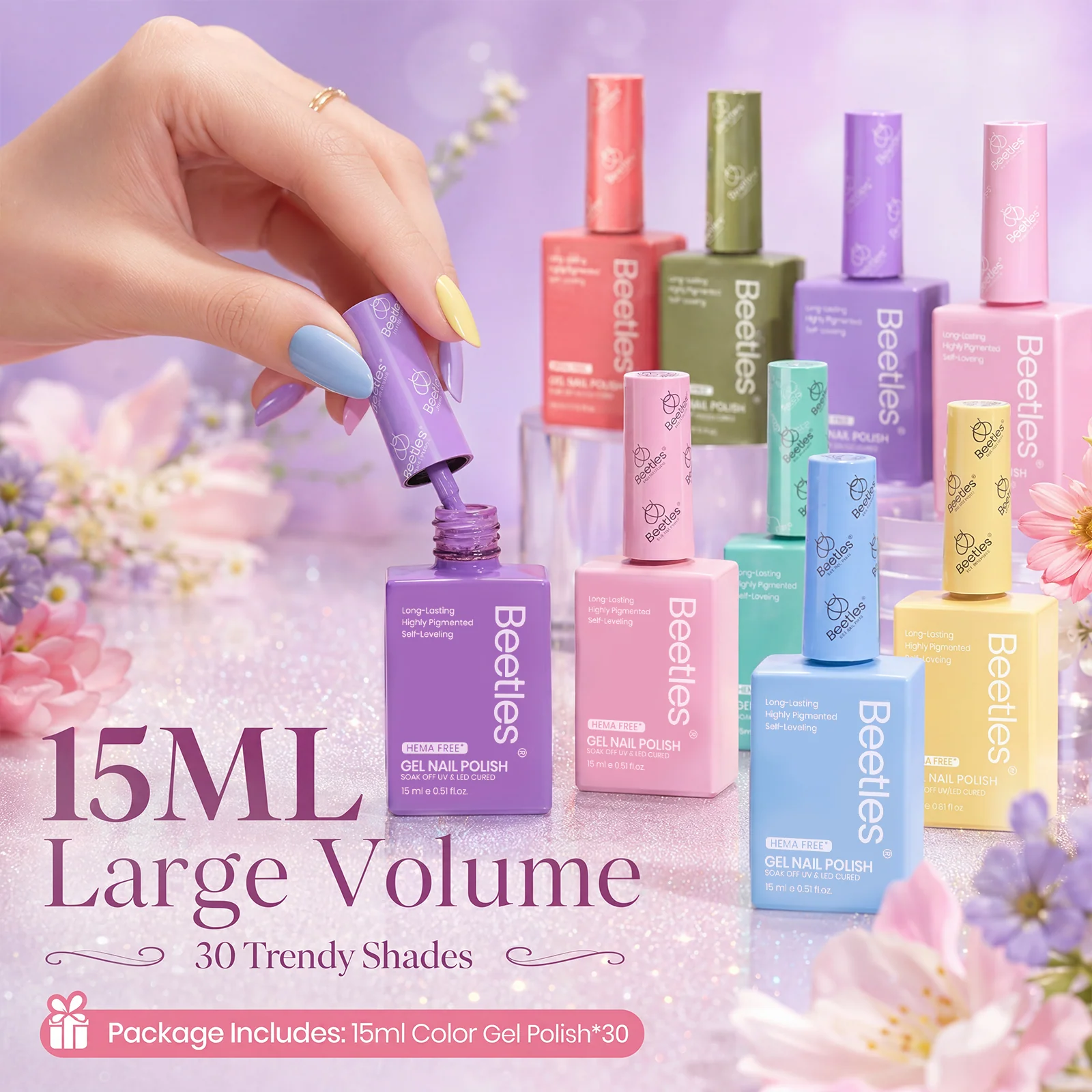 (Each 15ml) Pastel Sonata - Beetles 30 Colors HEMA Free Summer Nails Gel Polish Set - Image 3