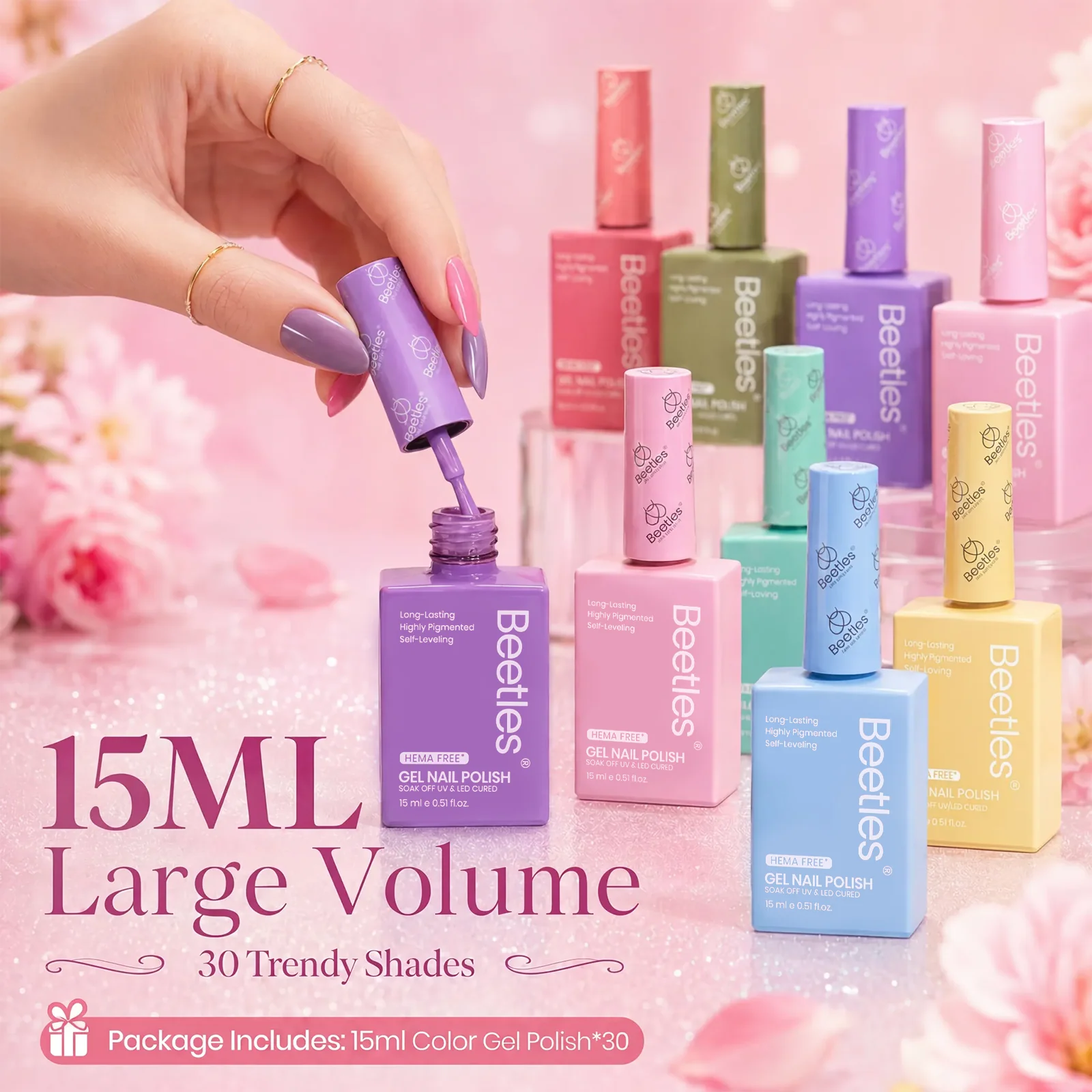 (Each 15ml) Spring Whisper- Beetles 30 Colors HEMA Free Spring Summer Nails Gel Polish Set - Image 3