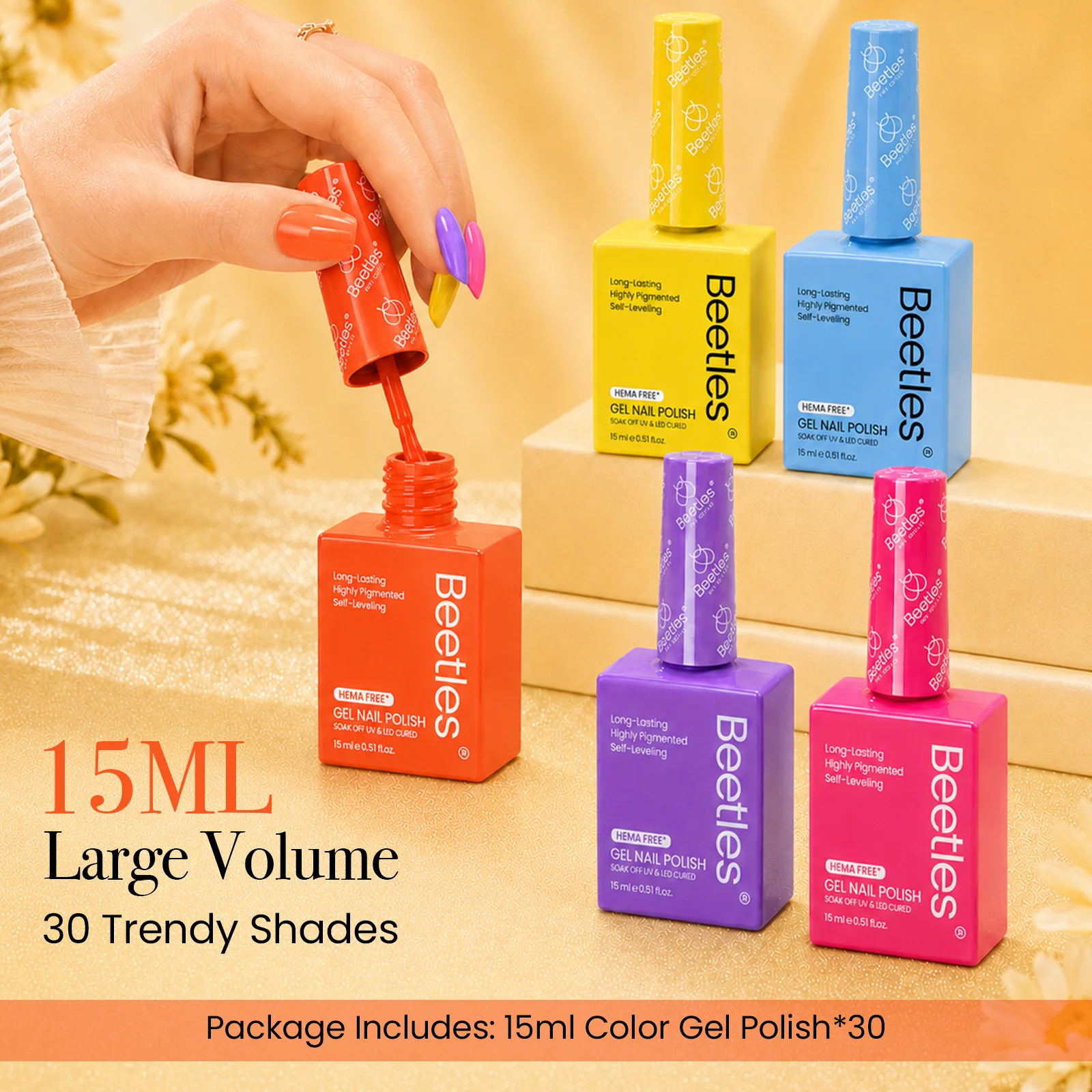 (Each 15ml) Summer Splash- Beetles 30 Colors HEMA Free Gel Polish Set Summer Nails - Image 3