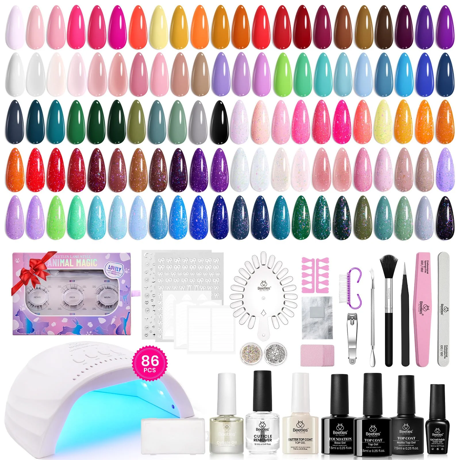 Emotional Spectrum Beauty Kit: 55 Colors Spring Nails Nail Art Gels, Tools, Accessories, Care Essentials, and Eyelashes