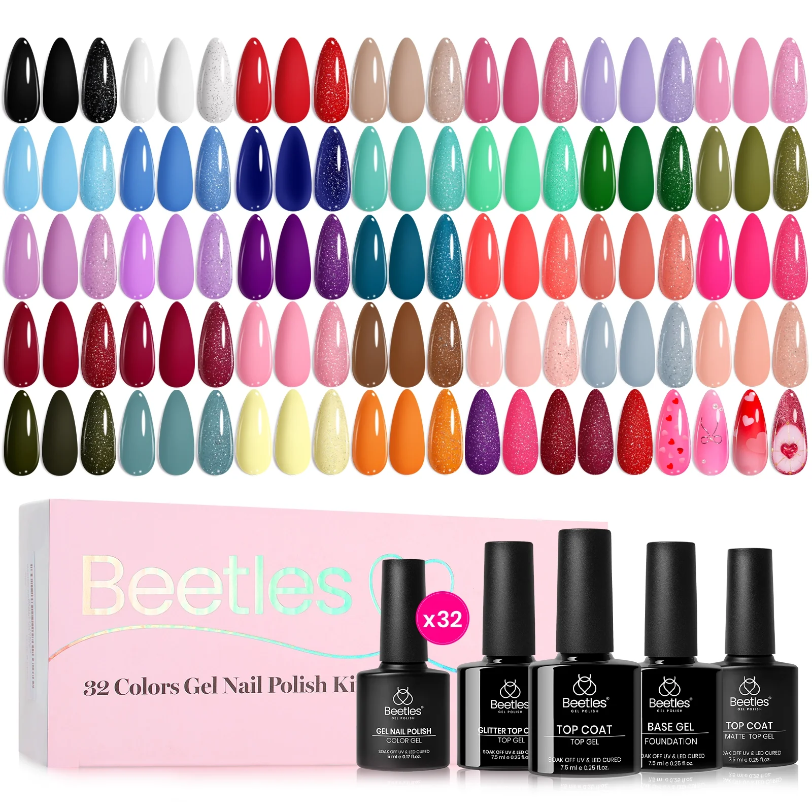 Fingertip Palette - Beetles Nails Prime 32 Gel Colors Set with Top and Base Coat (5ml/Each) - Image 9