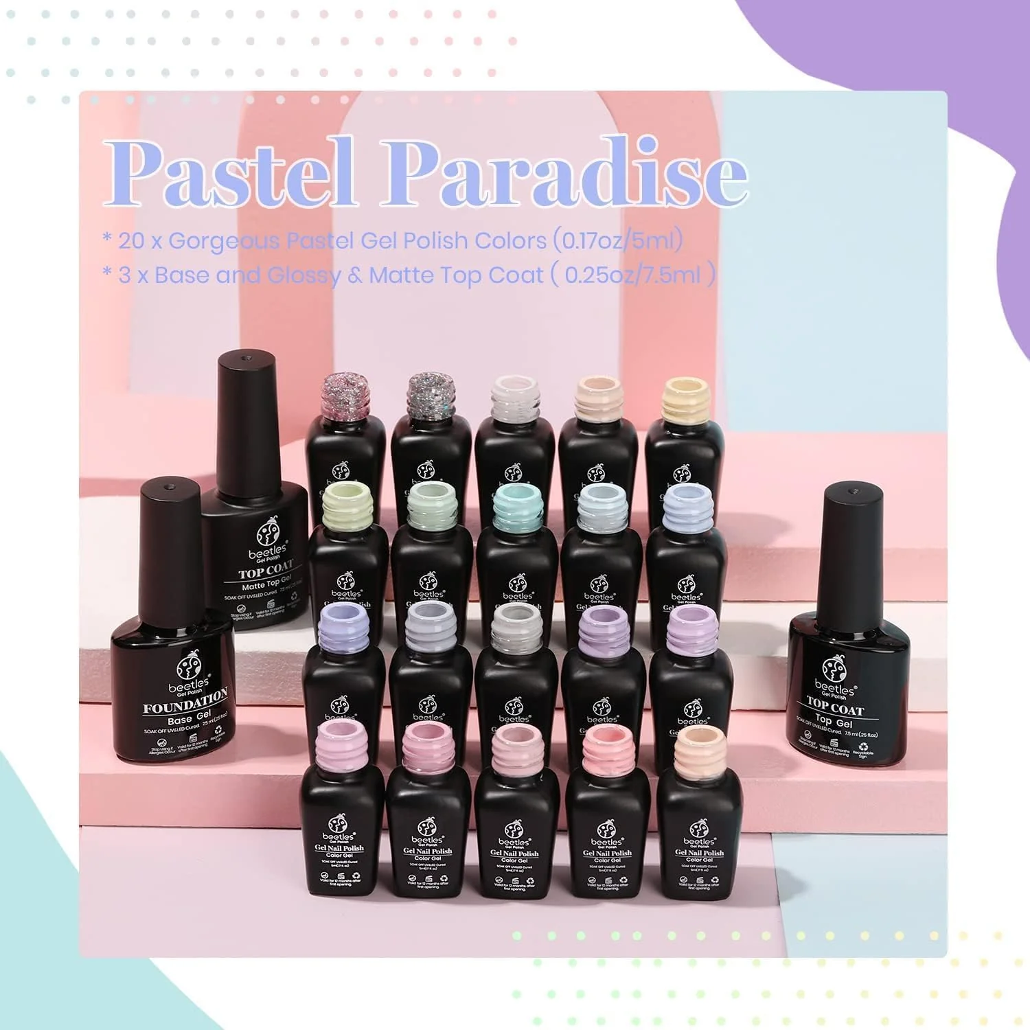 Beetles Garden in Dream - Nails 20 Colors Nail Polish Gel Set | With Top and Base Coat - Image 2