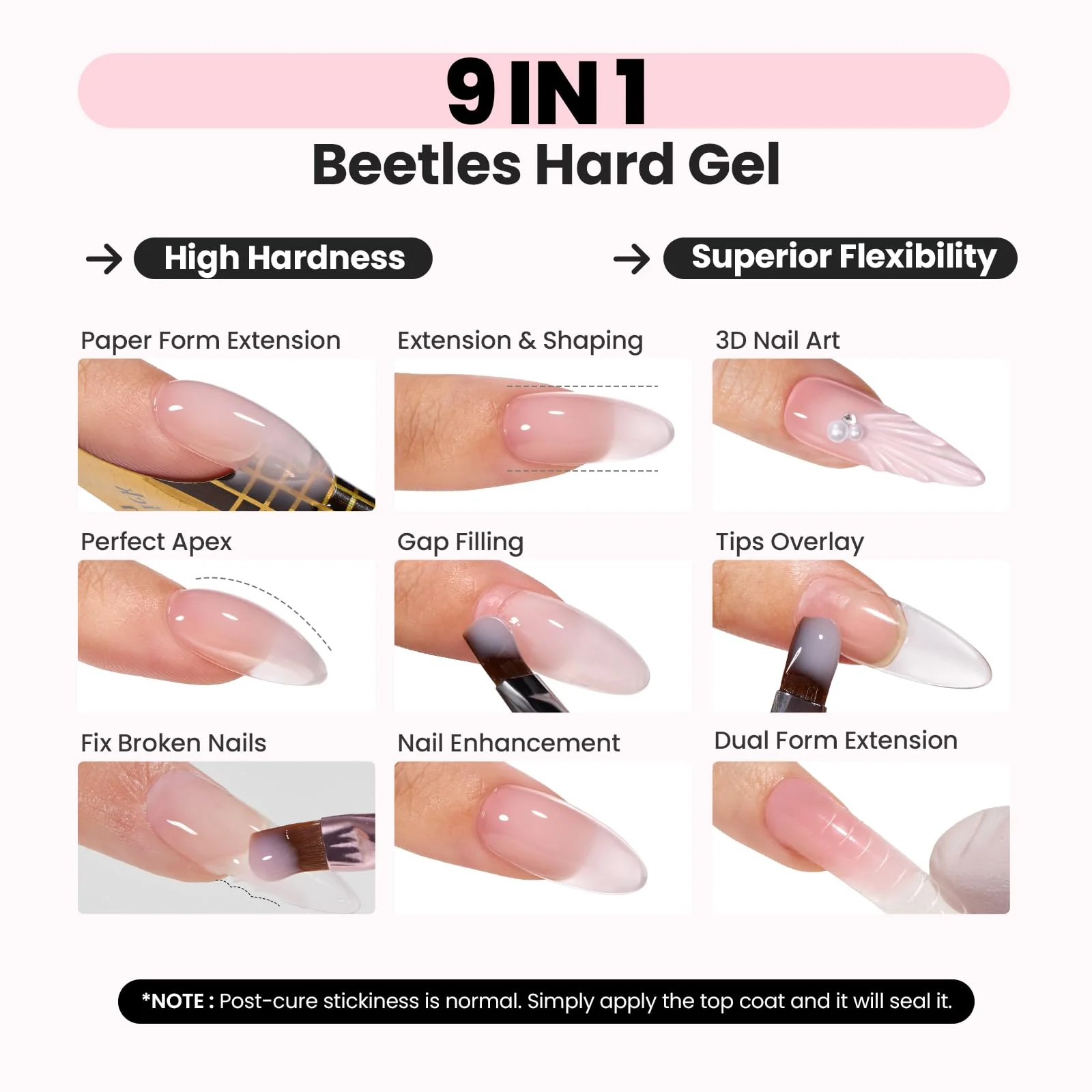 HEMA-Free Hard Gel Formula -1.06oz 9 in 1 Jelly Pink Cured Sculpting Stengthener Gel for Nail Extension - Image 3
