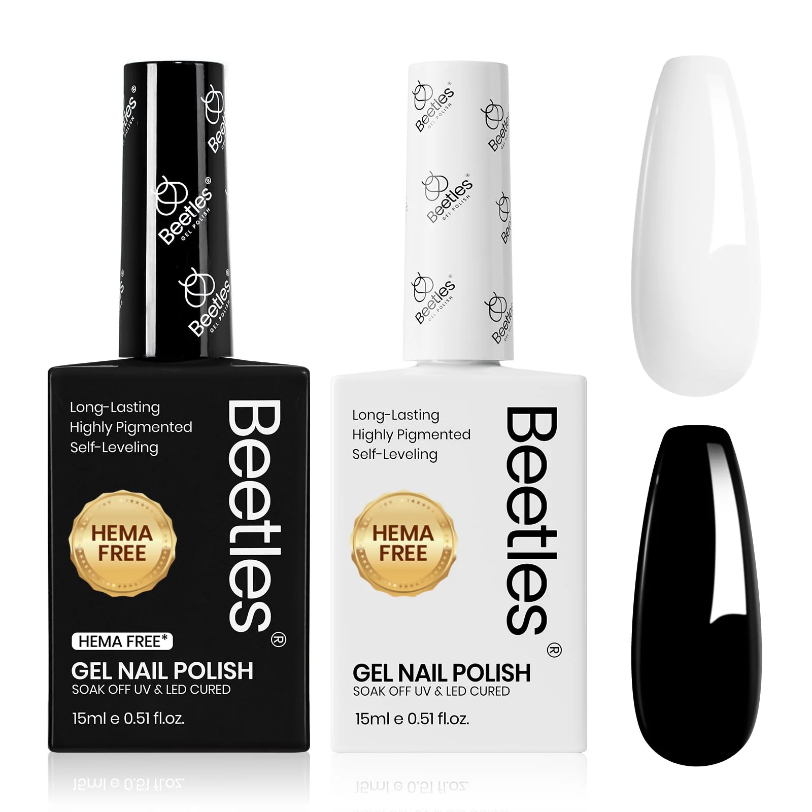Hema-Free Monochrome Aesthetic Beetles Balck and White Gel Polish 2 Pcs 15ML